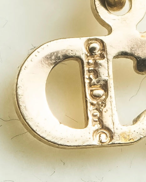 "Christian Dior" Rhinestone studded CD logo design in gold necklace