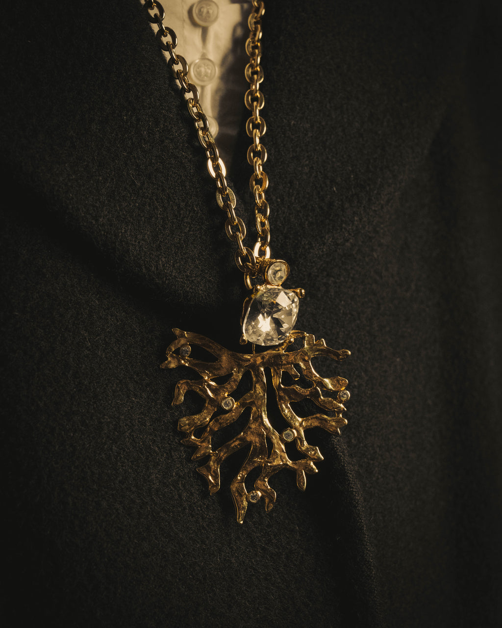 -SPECIAL- "Yves Saint Laurent" 90's-00's Sculptural coral motif crystal pendant necklace