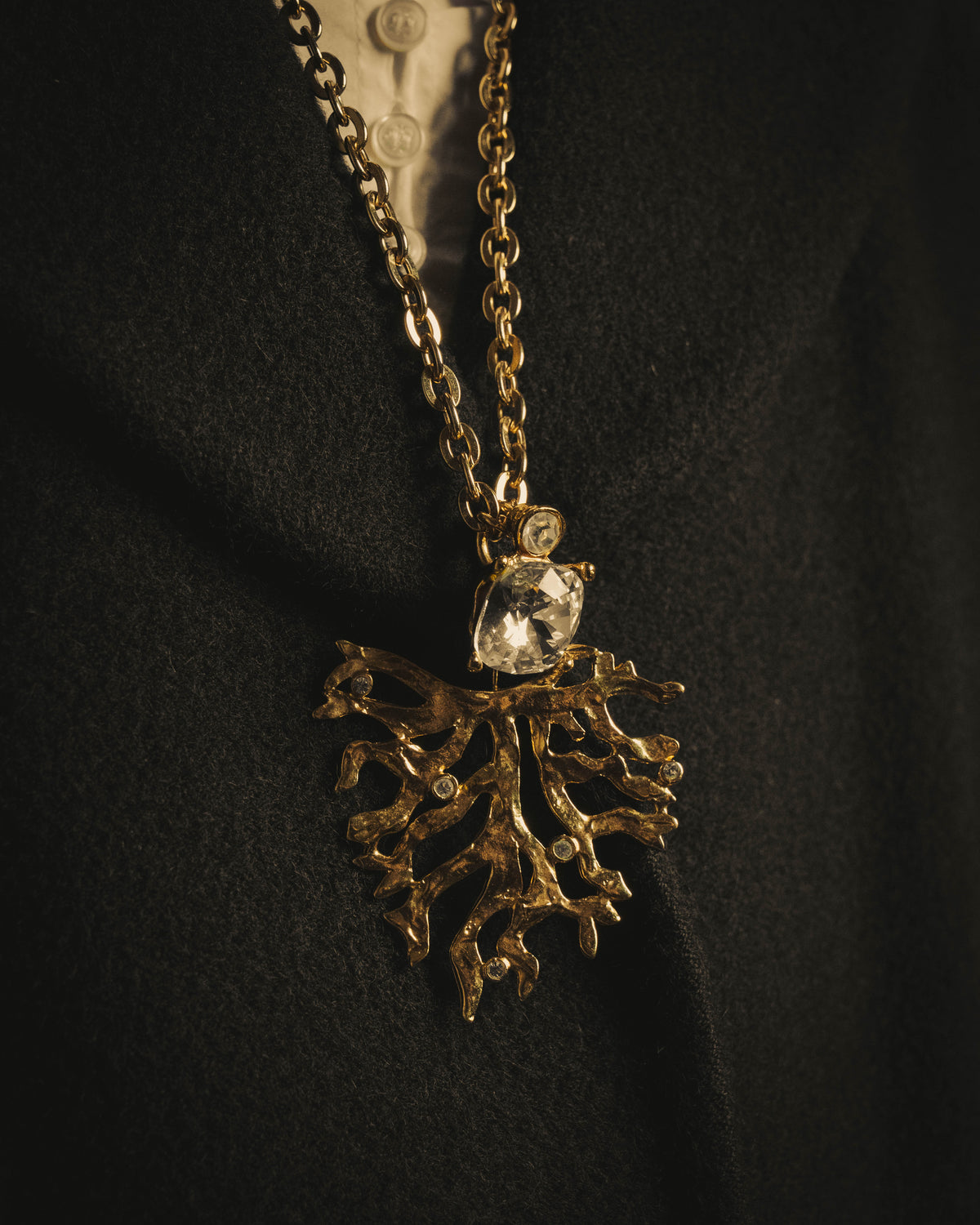 -SPECIAL- "Yves Saint Laurent" 90's-00's Sculptural coral motif crystal pendant necklace