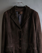 "LOEWE" 80's flowing line suede leather chester coat