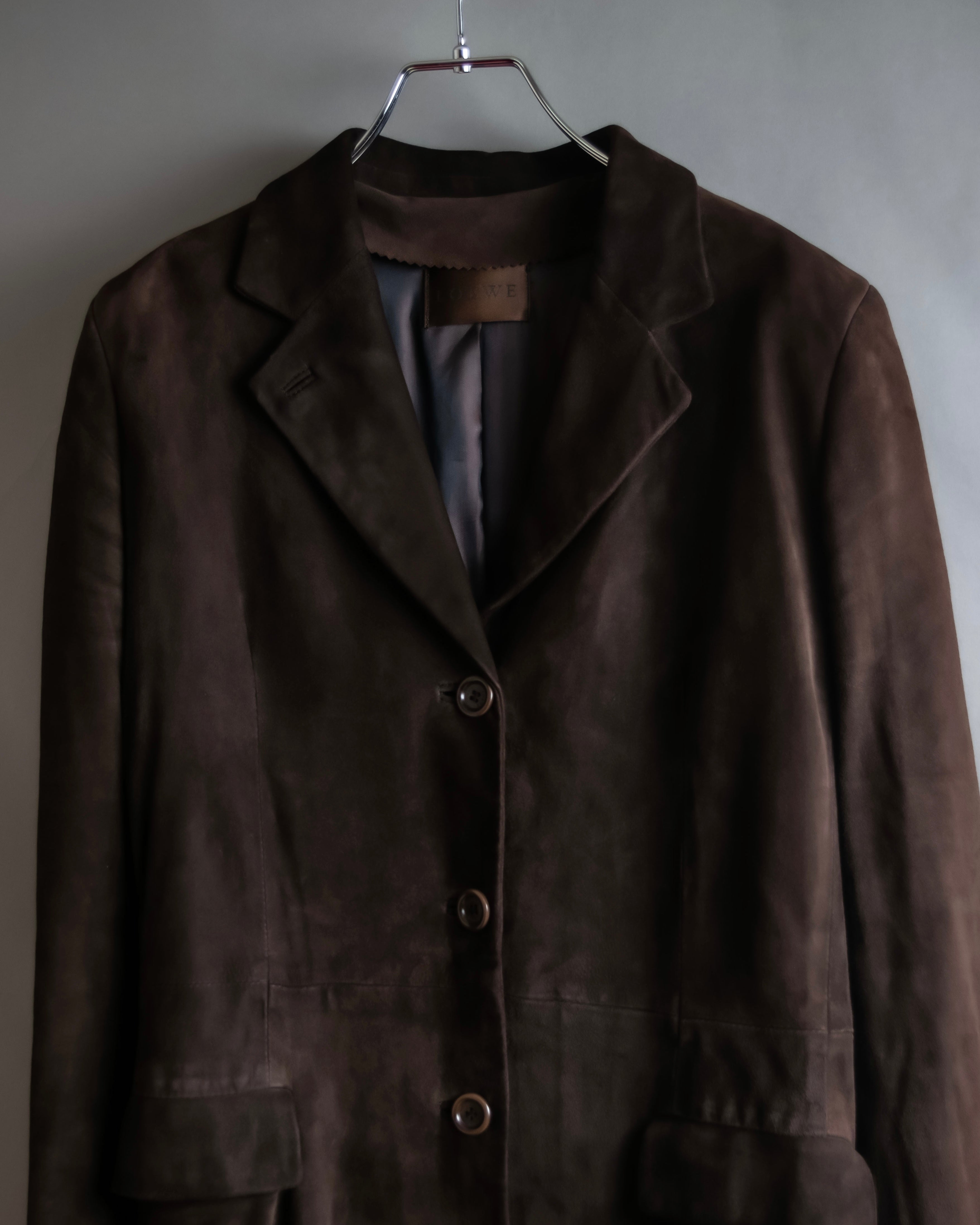 "LOEWE" 80's flowing line suede leather chester coat