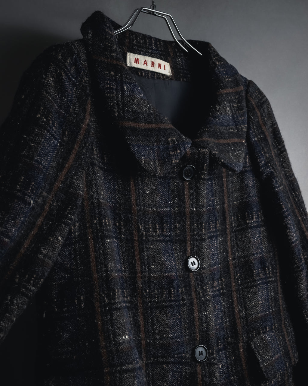 "MARNI" 90’s-00’s Textured plaid wool blend coat