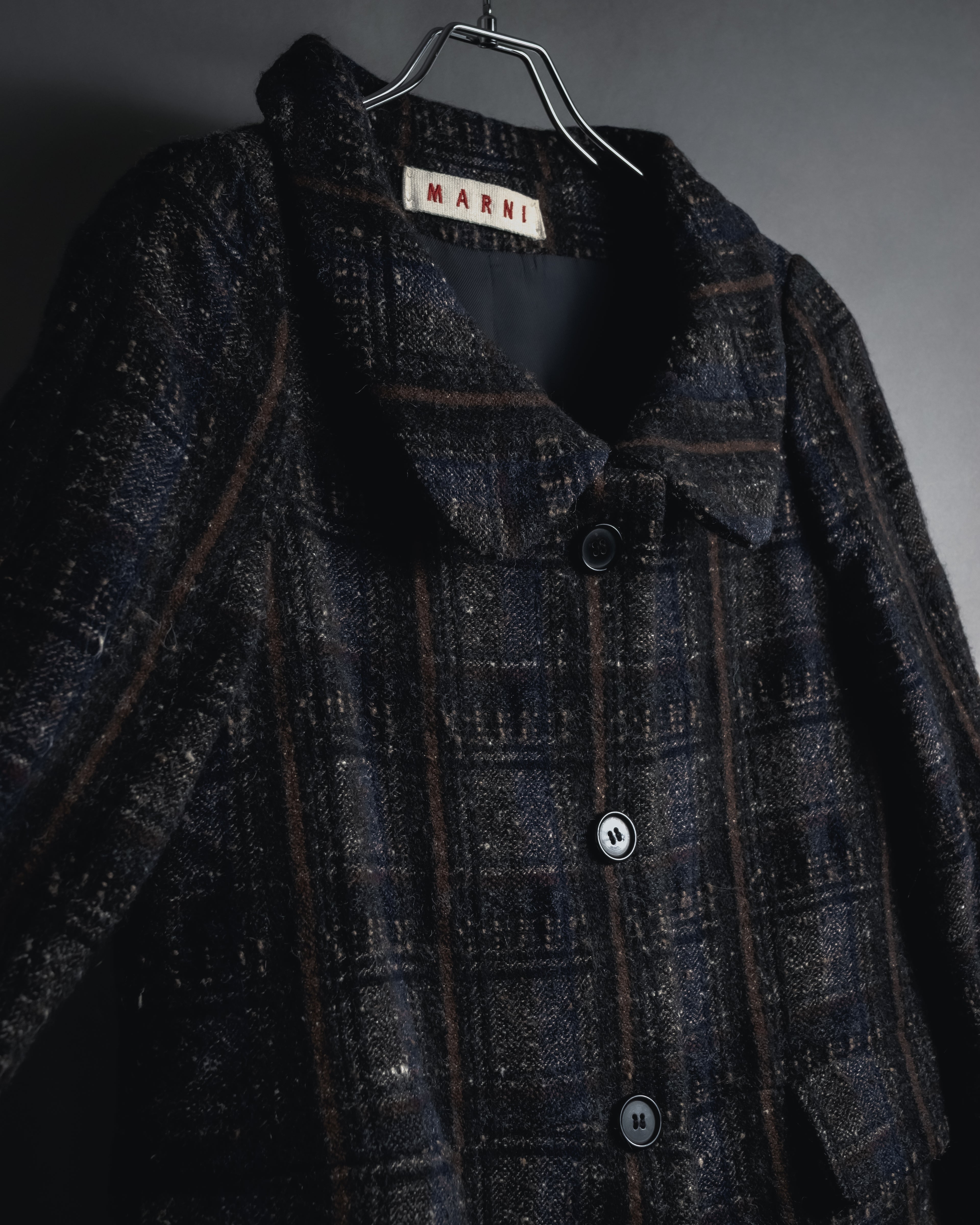 "MARNI" 90’s-00’s Textured plaid wool blend coat