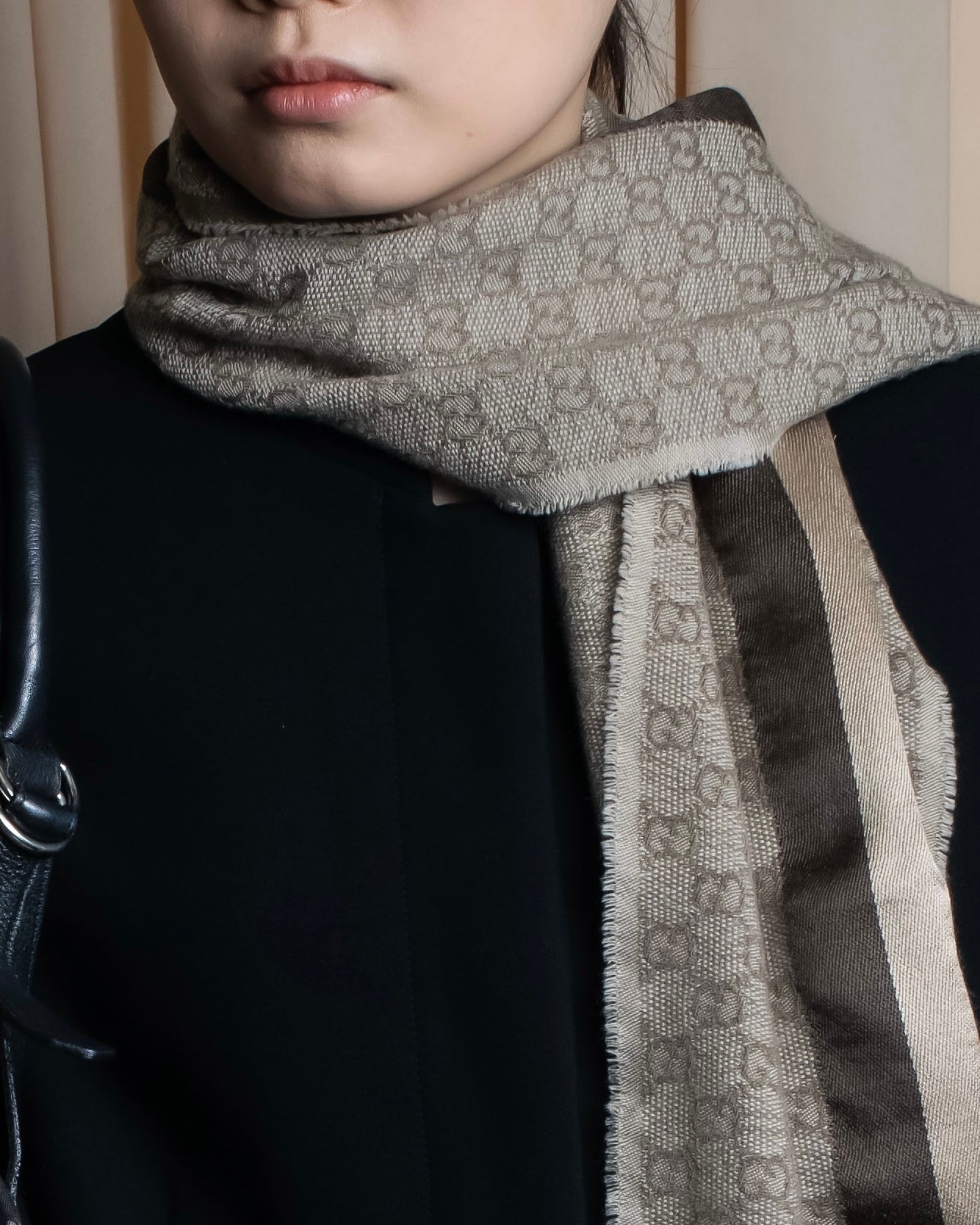 "GUCCI" GG monogram logo pattern fringe design stole