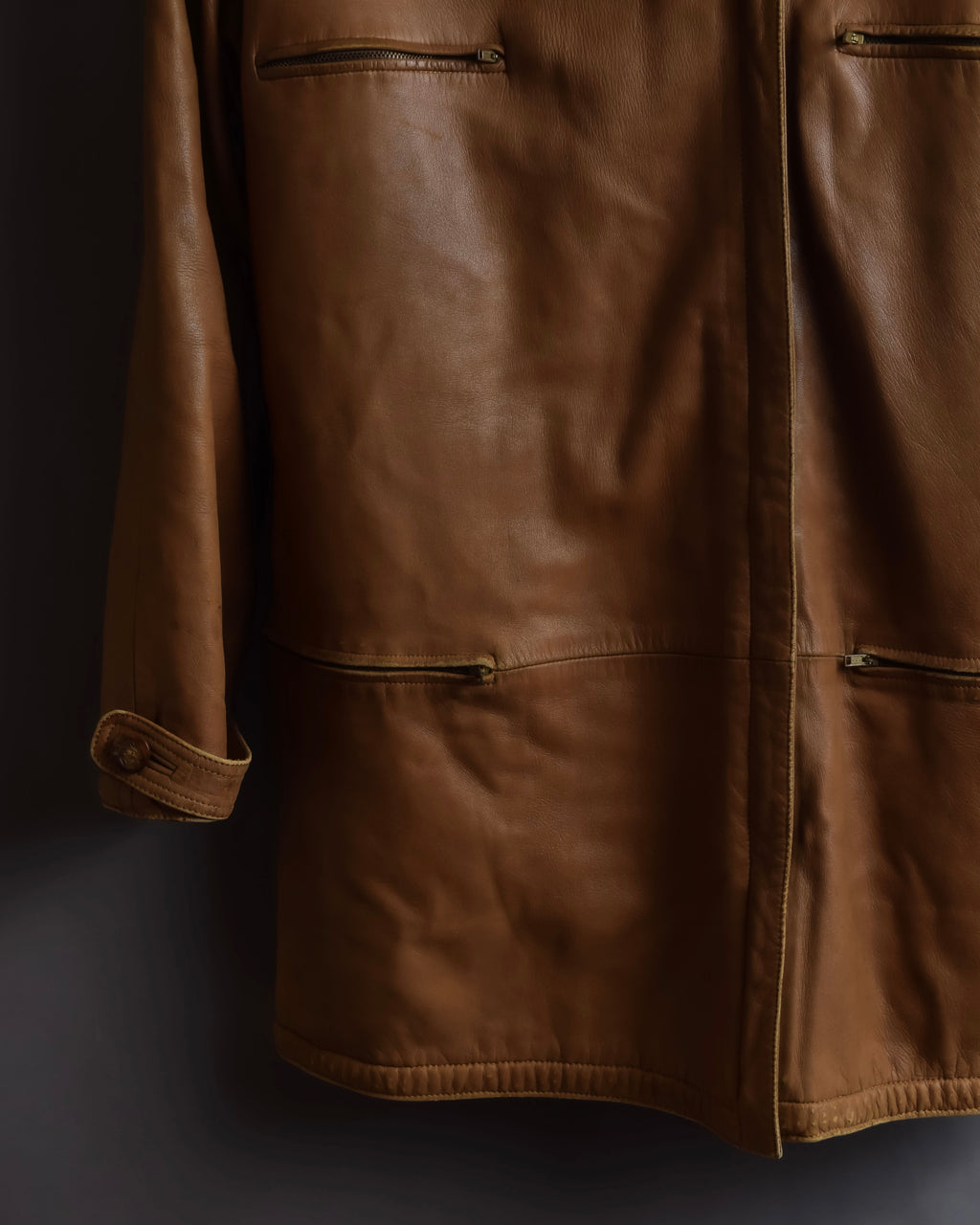 "LOEWE" 80-90's Vintage texture leather zip hoodie