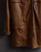 "LOEWE" 80-90's Vintage texture leather zip hoodie