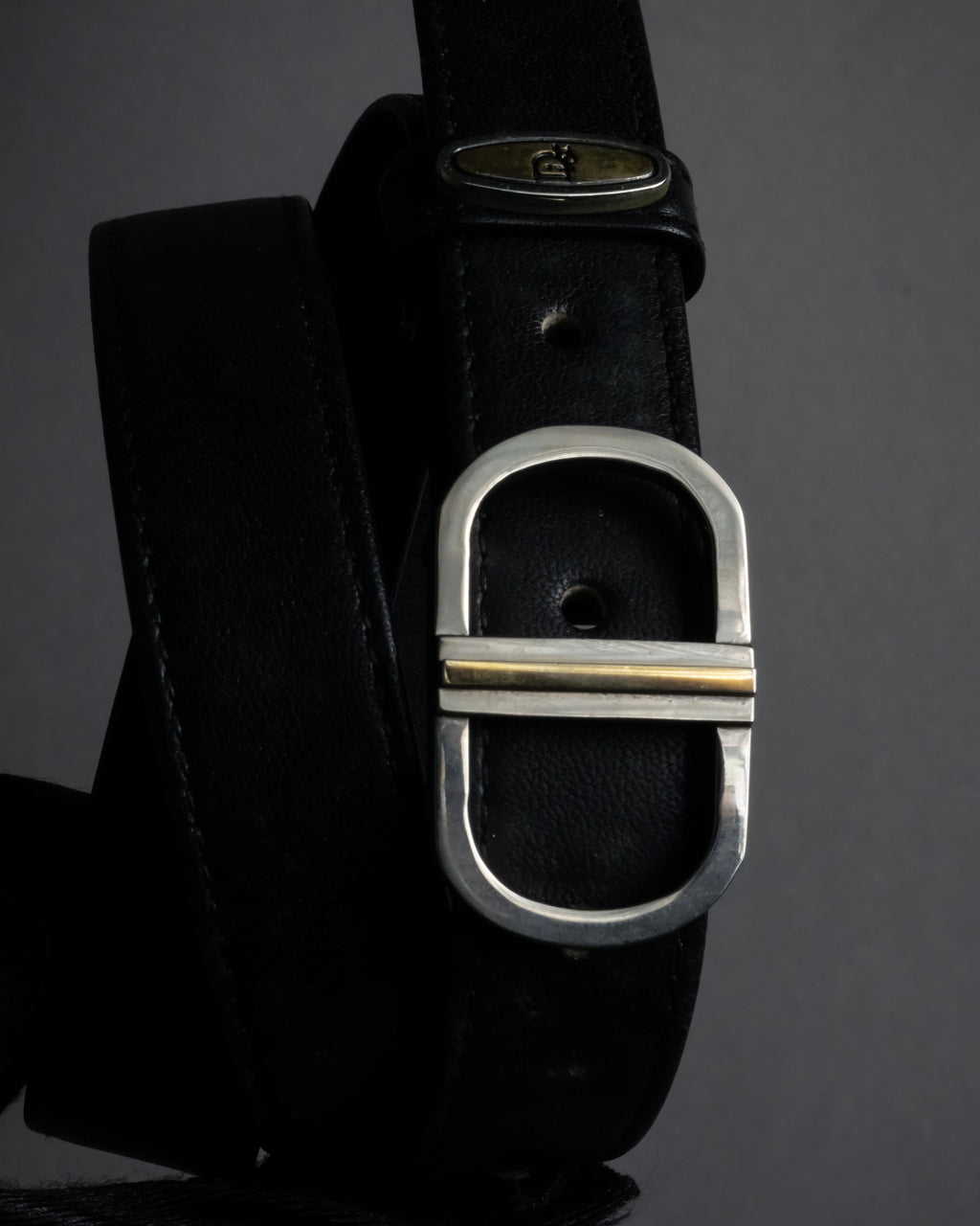 "Christian Dior" Logo buckle slim leather belt