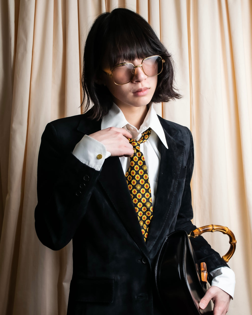 "GIANNI VERSACE" Sunflower medusa pattern necktie