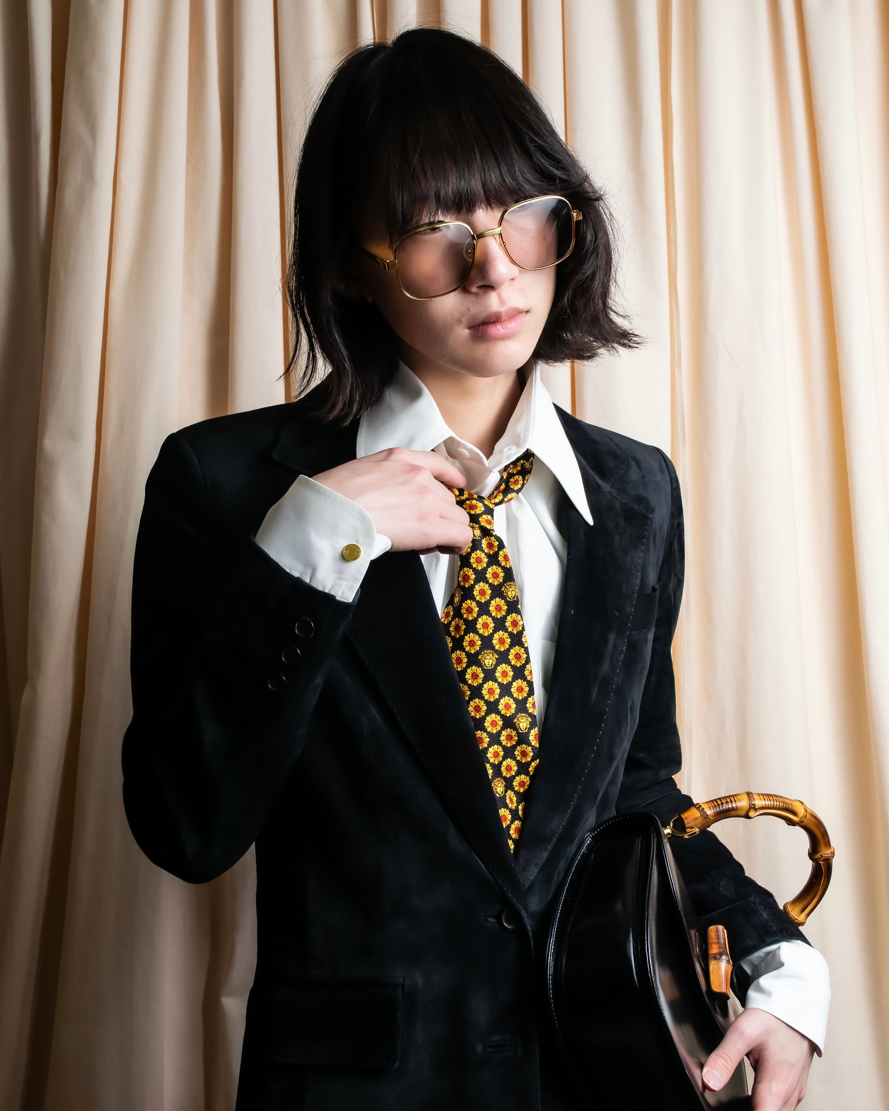 "GIANNI VERSACE" Sunflower medusa pattern necktie