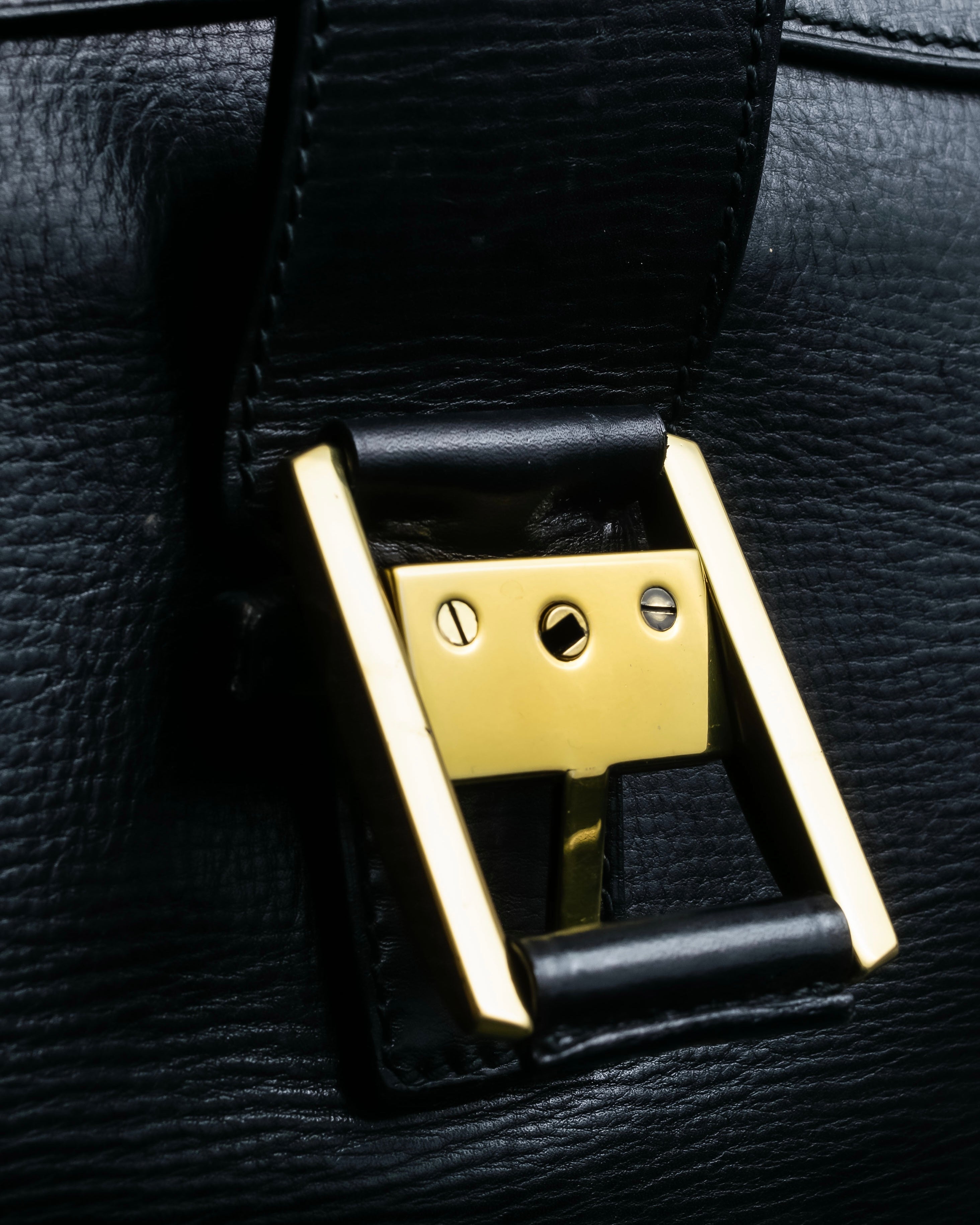 "GUCCI" Double flap design grained leather one-handle bag