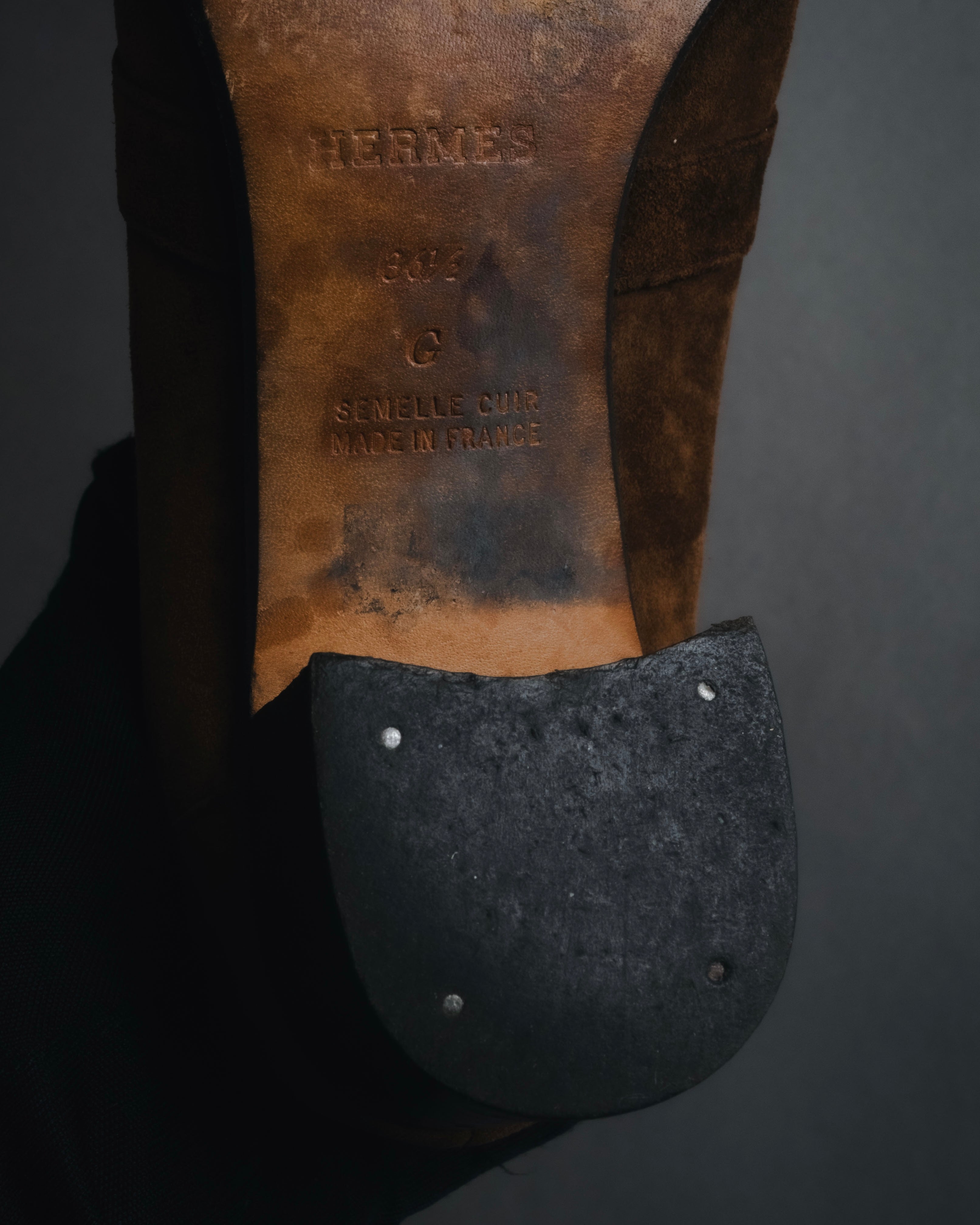 "HERMES" 00’s suede h buckle heeled loafers