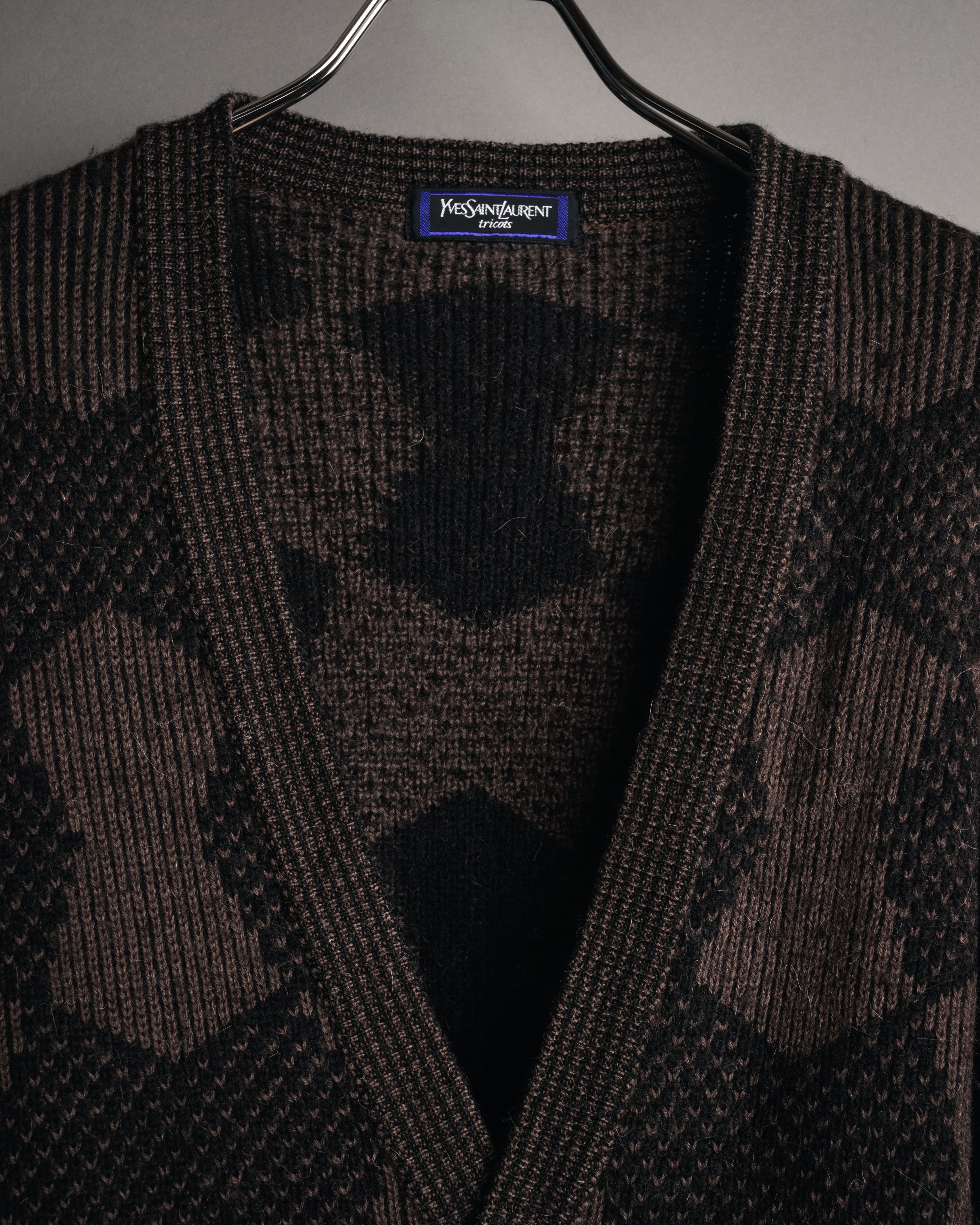 “Yves Saint Laurent” 80’s-90’s geometric knit cardigan