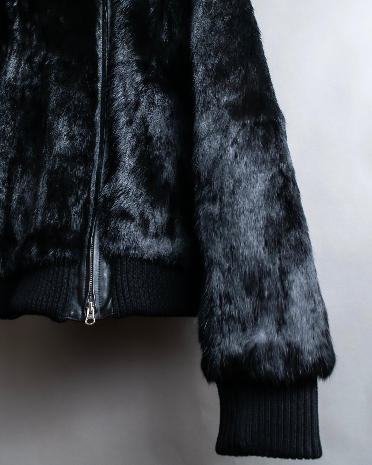 "DKNY" High neck ribbed fur double zip jacket