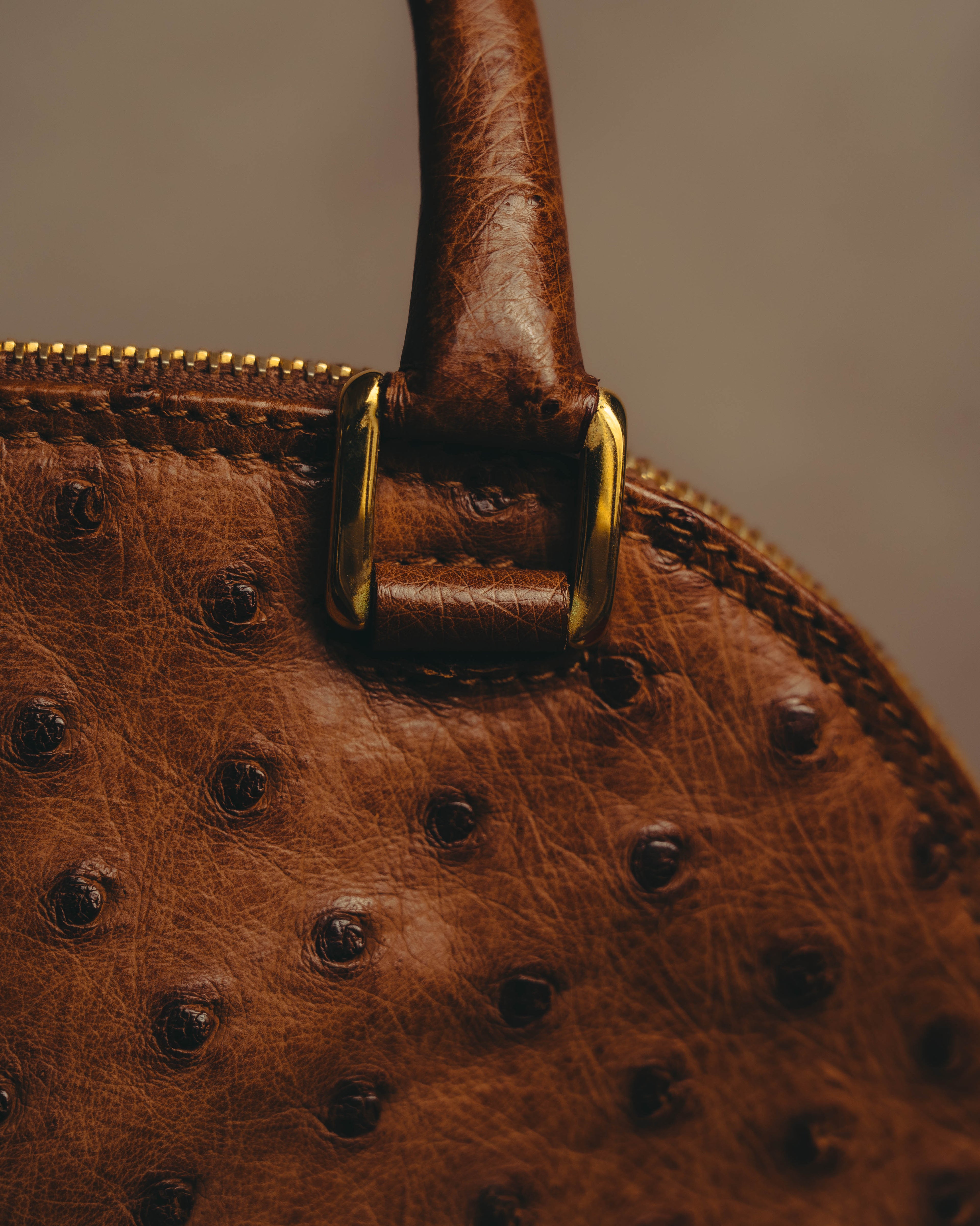 "LOEWE" 80's-90's Classic ostrich leather top handle handbag