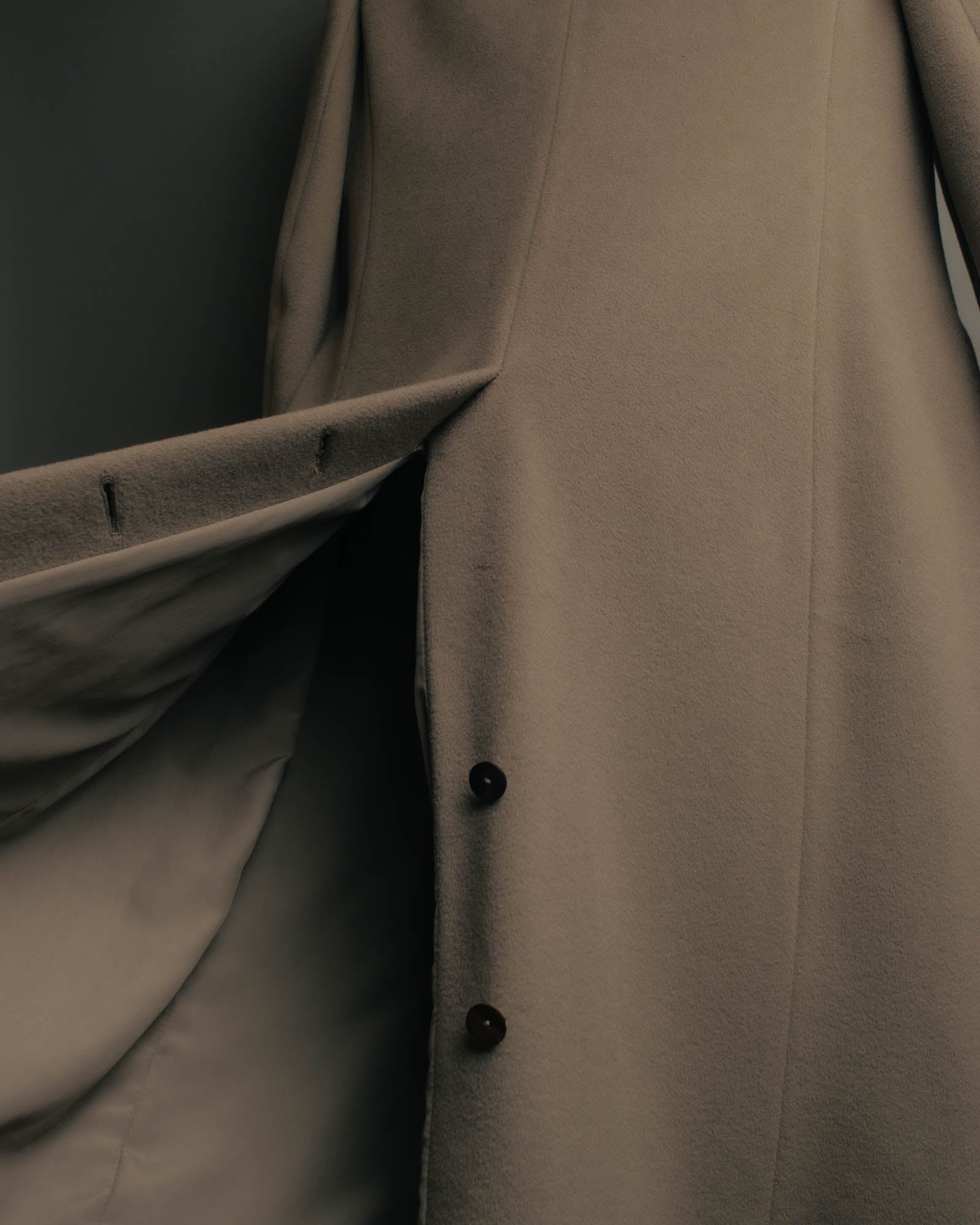 -SPECIAL- "FENDI" 90's-00's Cashmere blend long coat with leather contrast