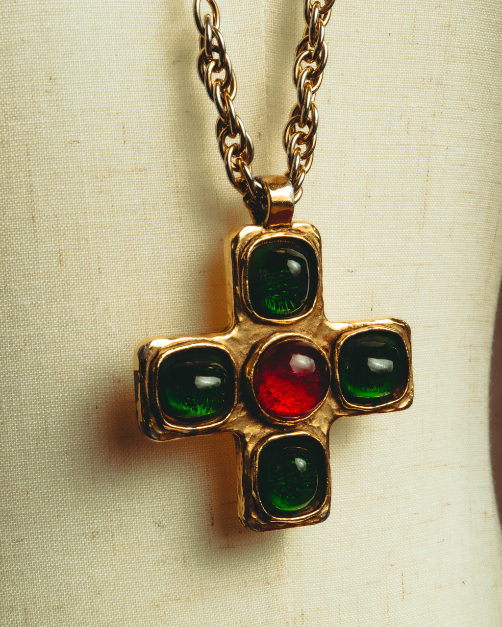 –SPECIAL– "CHANEL" 80's Gripoix Byzantine cross pendant necklace
