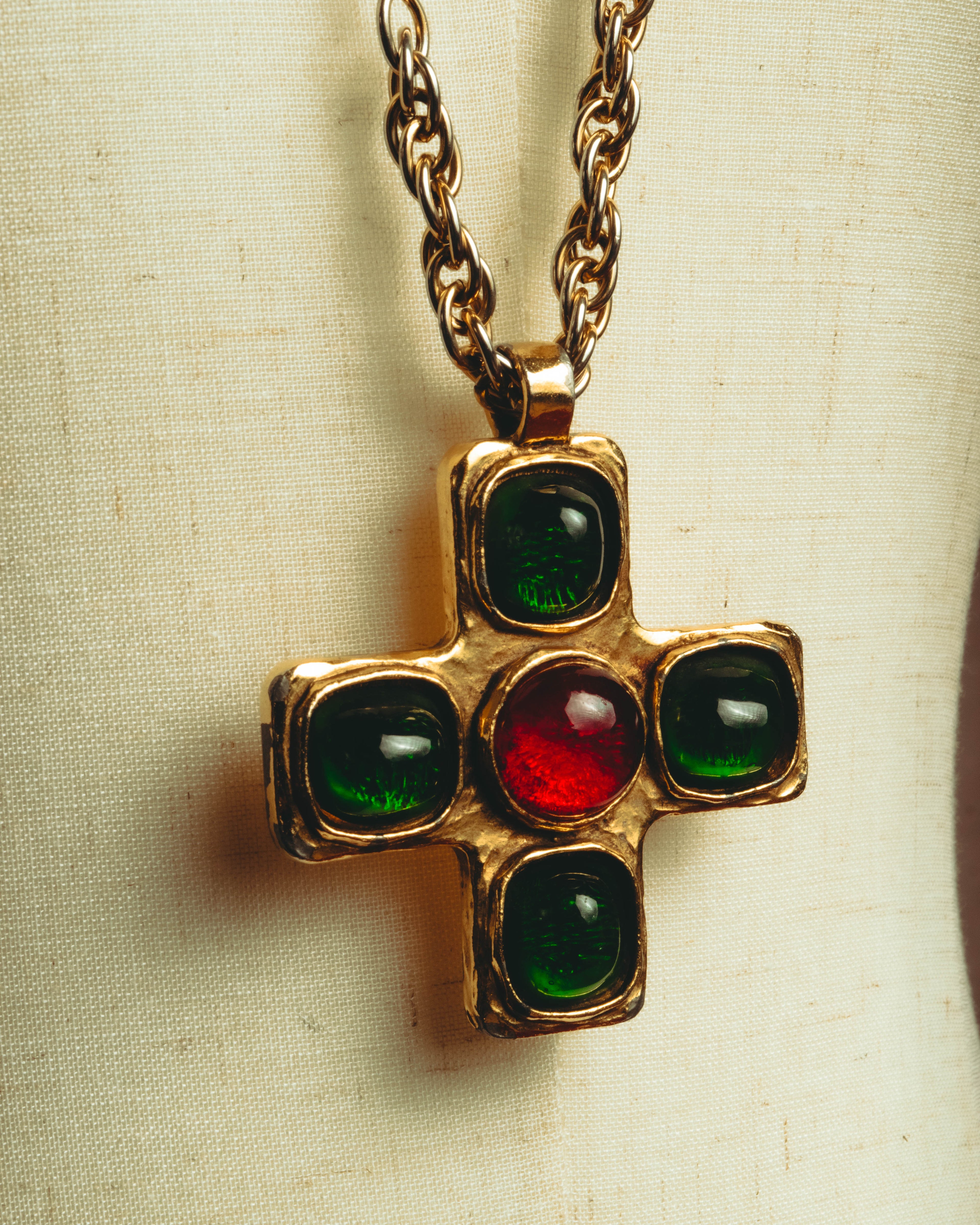 –SPECIAL– "CHANEL" 80's Gripoix Byzantine cross pendant necklace