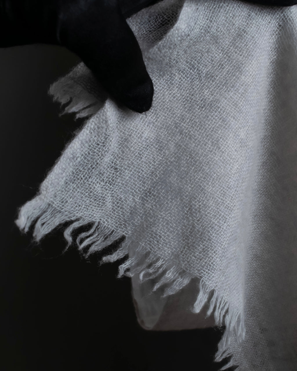 "Chloe" Fringe design light gray sheer material stole