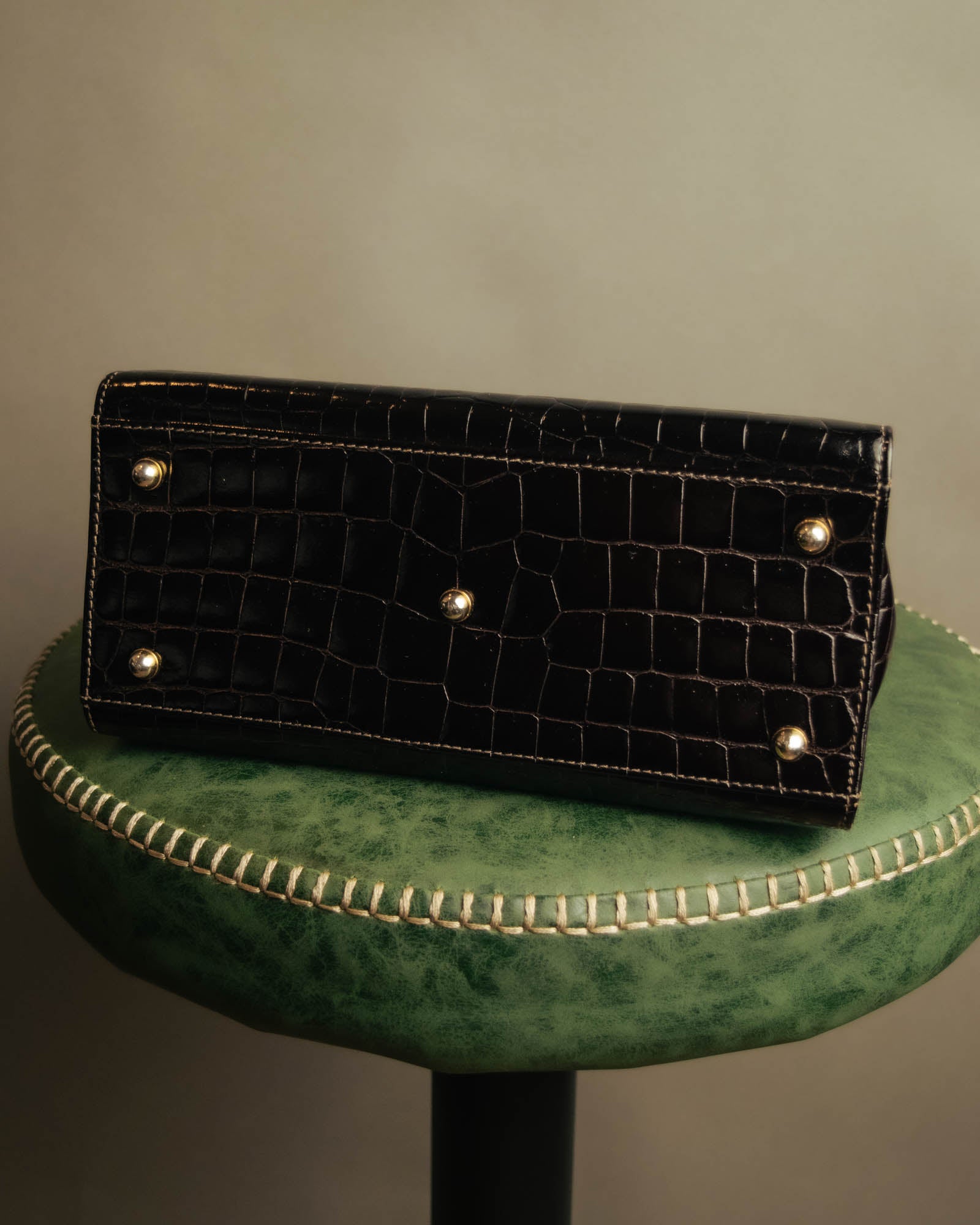 -SPECIAL- "TIFFANY & CO." 70's-80's Shiny crocodile top handle bag