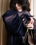 "HERMES" Bowtie detail balloon sleeve sheer pullover