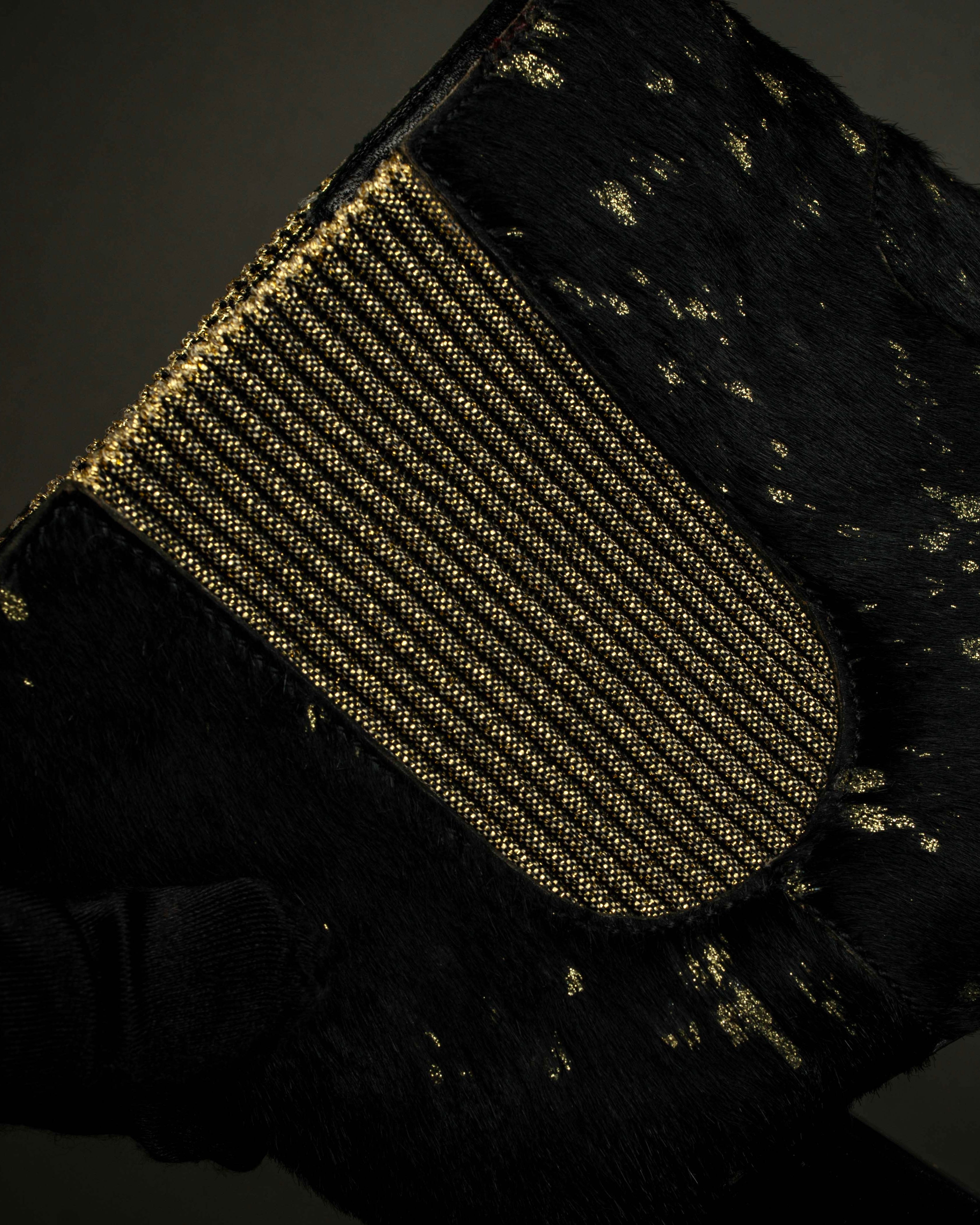 "CHANEL" Gold particle design pony leather heel boots