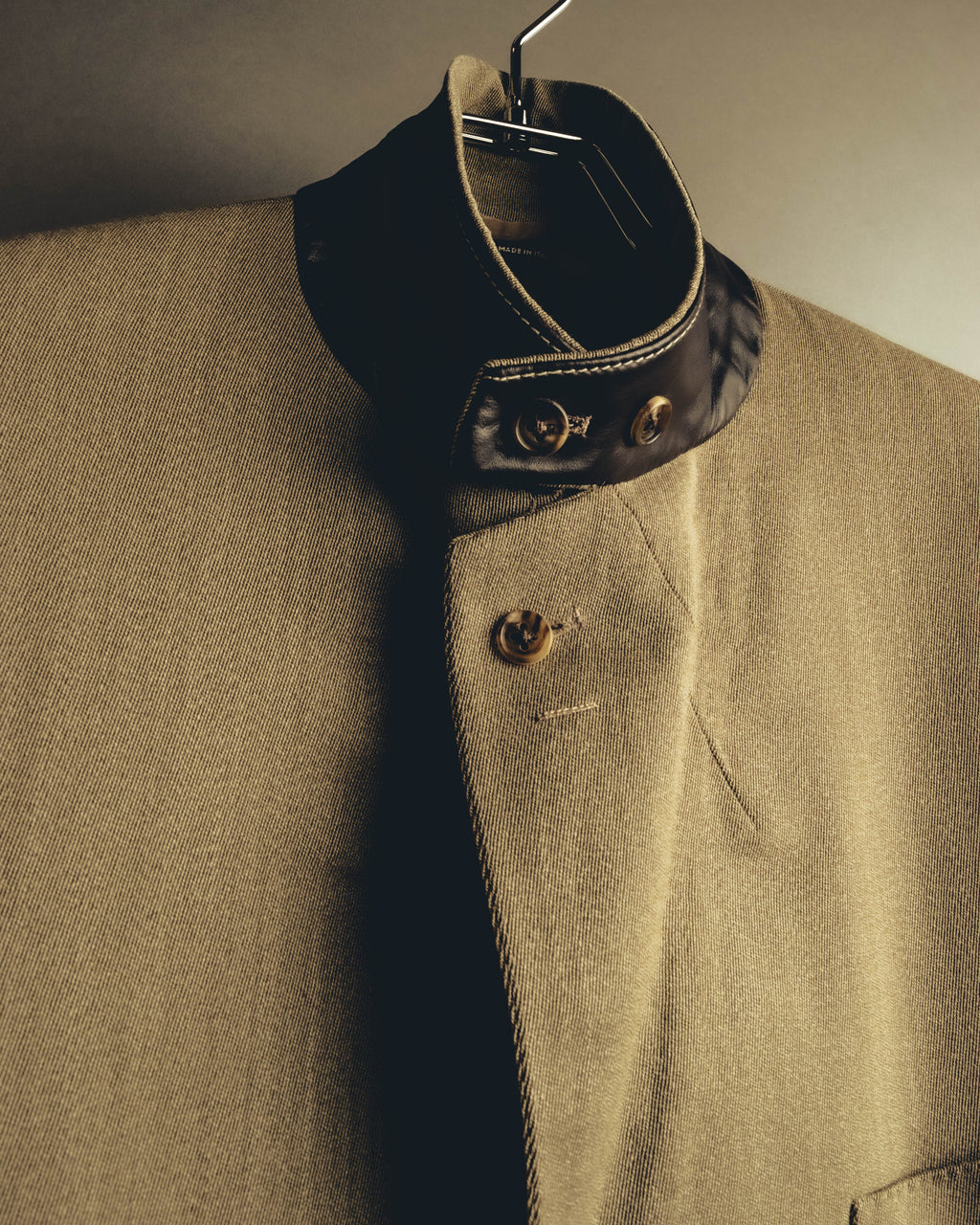 -SPECIAL- "Hermès" 80's-00's Leather collar tailored blazer