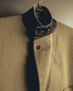 -SPECIAL- "Hermès" 80's-00's Leather collar tailored blazer