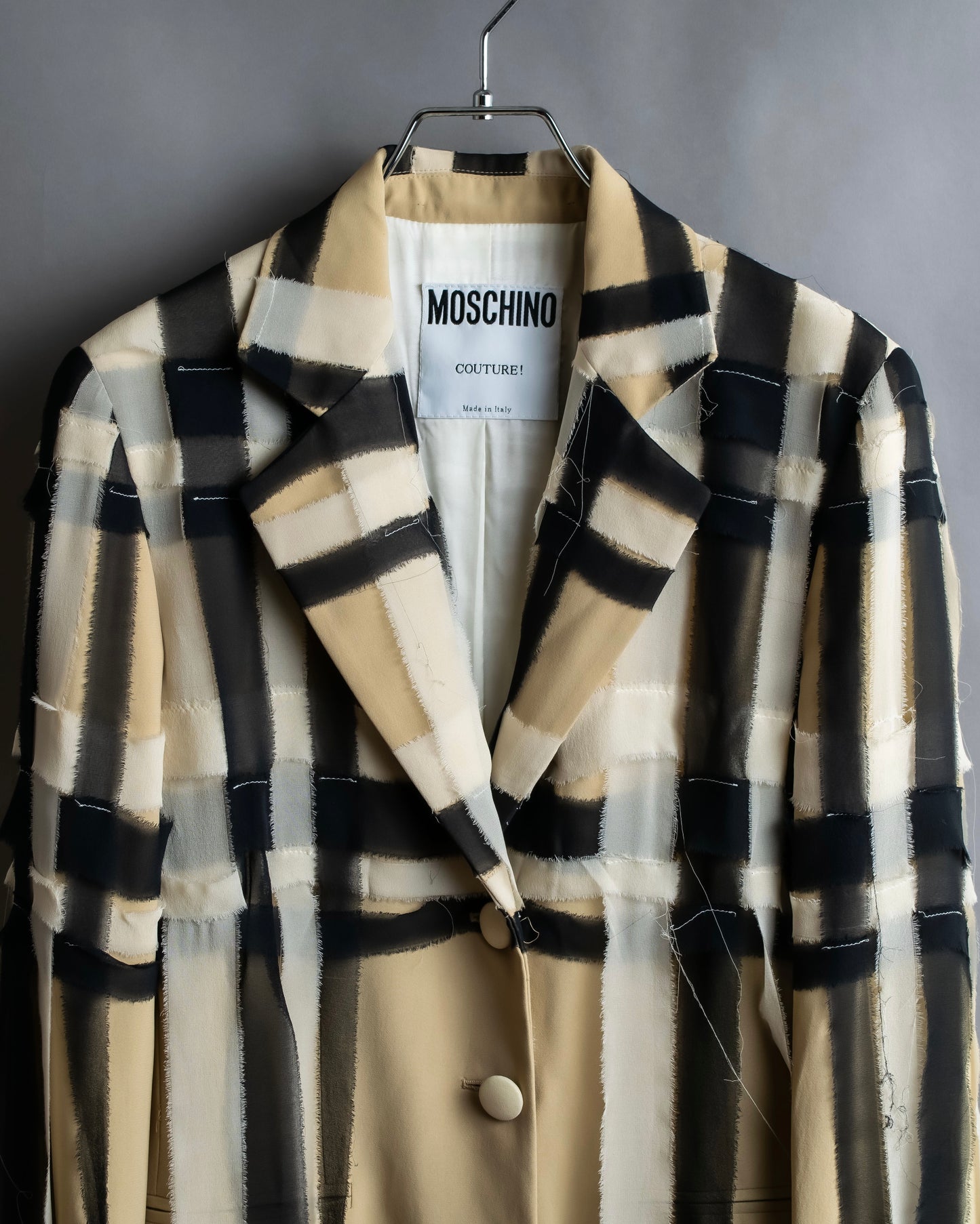 "MOSCHINO" Graphic check pattern raw edge design tailored jacket