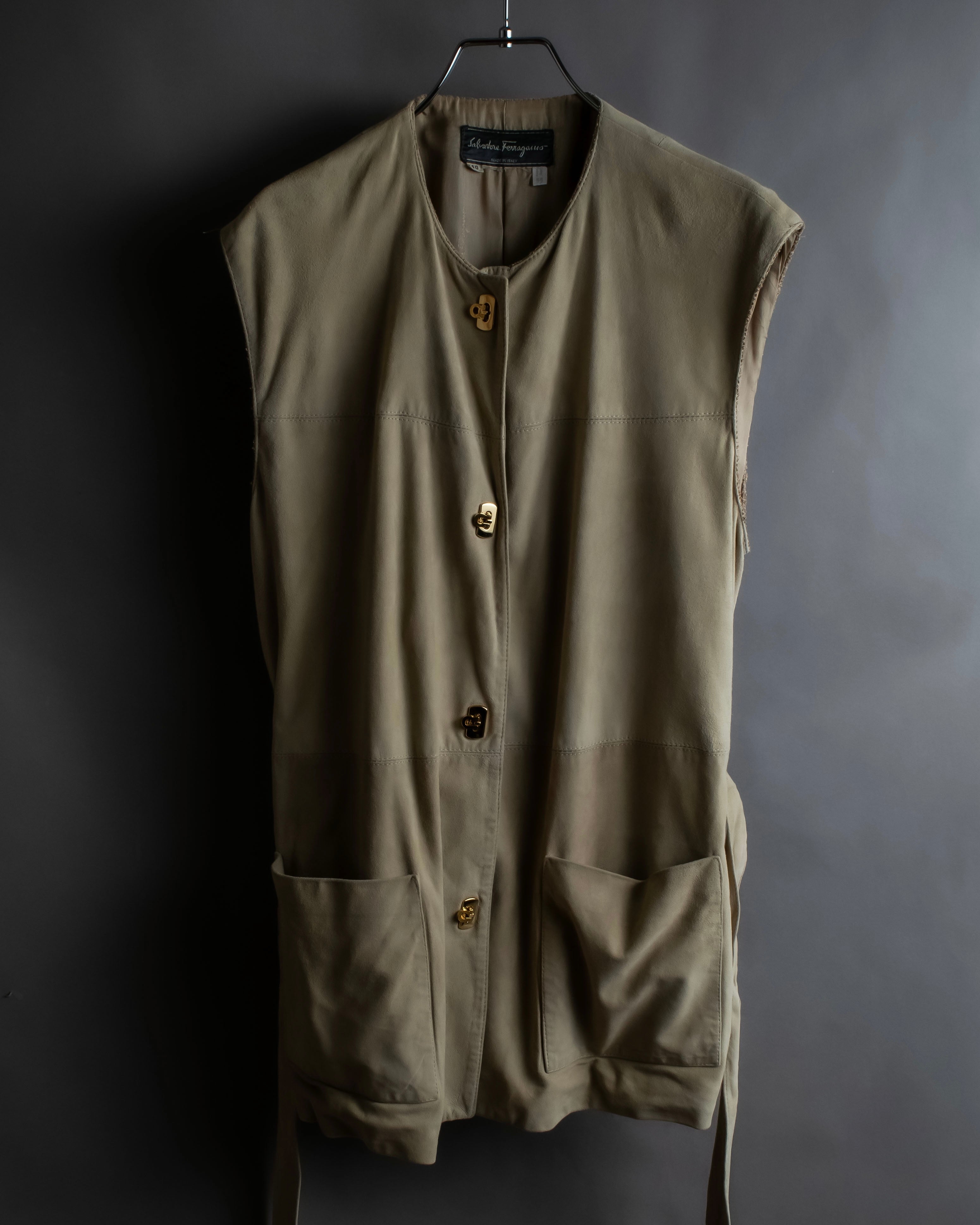 "Salvatore Ferragamo" Belted suede sleeveless dress