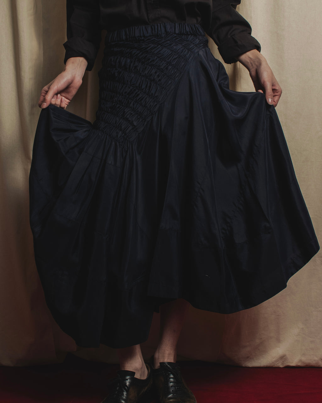 Falda asimétrica con fruncido de triacetato de los años 90 de COMME des GARÇONS