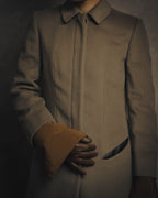 -SPECIAL- "FENDI" 90's-00's Cashmere blend long coat with leather contrast