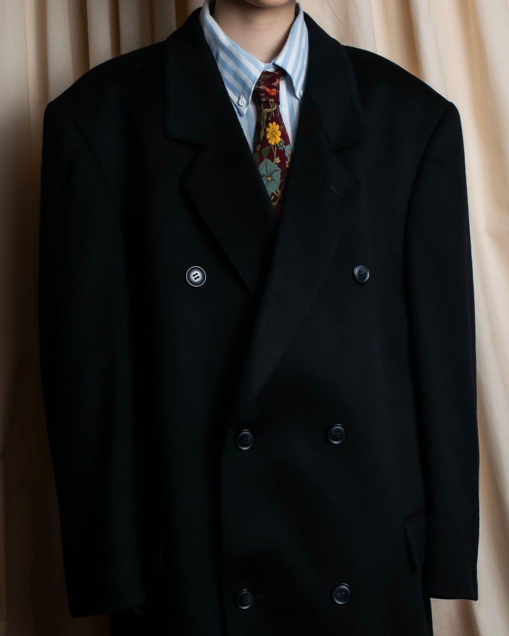 "Vintage super maxi length double-breasted oversized chester coat"