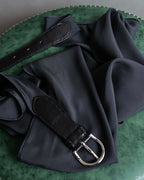 "HERMES" Silk cloth docking leather waist mark belt