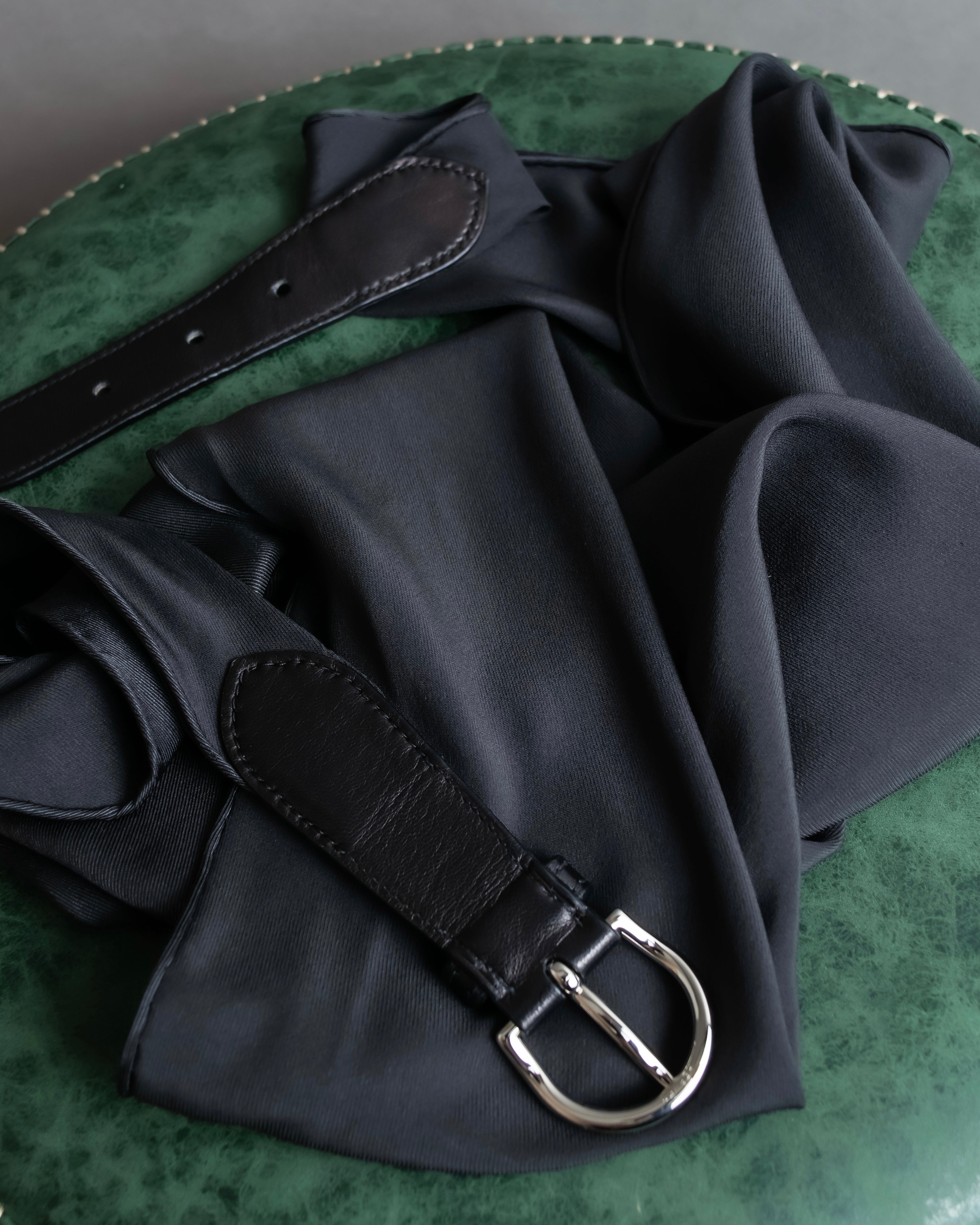 "HERMES" Silk cloth docking leather waist mark belt