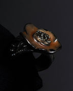 "CHANEL" Camellia motif rhinestone logo design ring