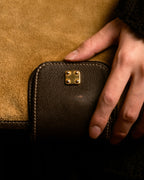 "LOEWE" 80's-90's Logo engraved suede leather combination business bag