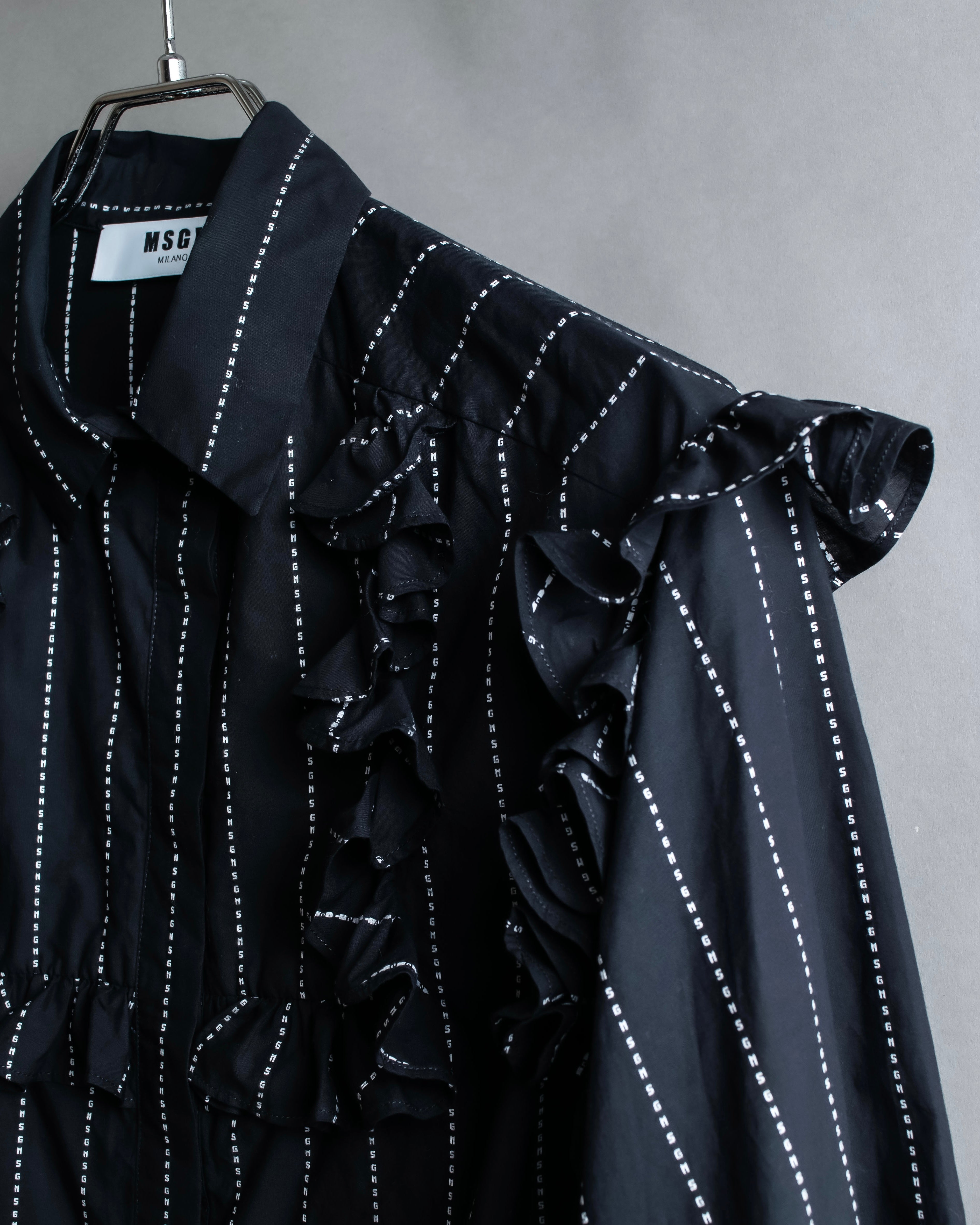 "MSGM" Frill design logo pinstripe pattern shirt