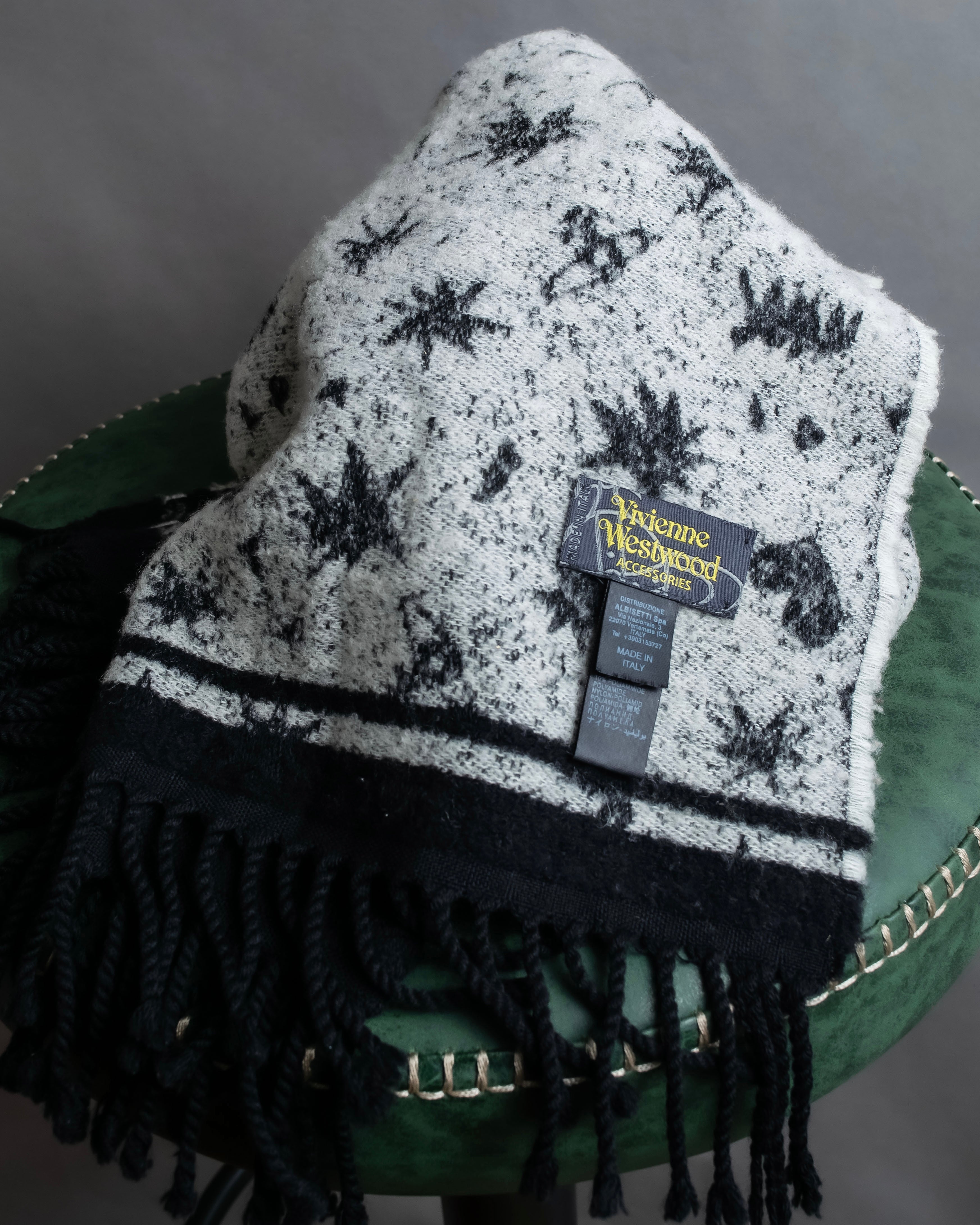 "Vivienne Westwood" Logo random motif pattern fringe muffler