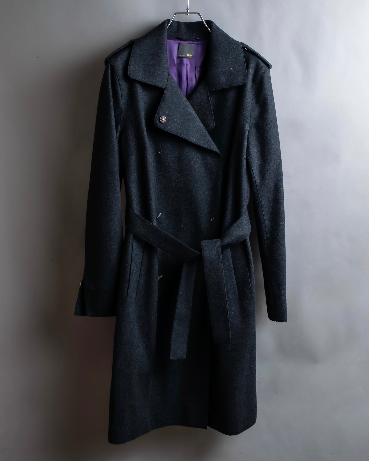 "FENDI" Snap button detail belted trench coat