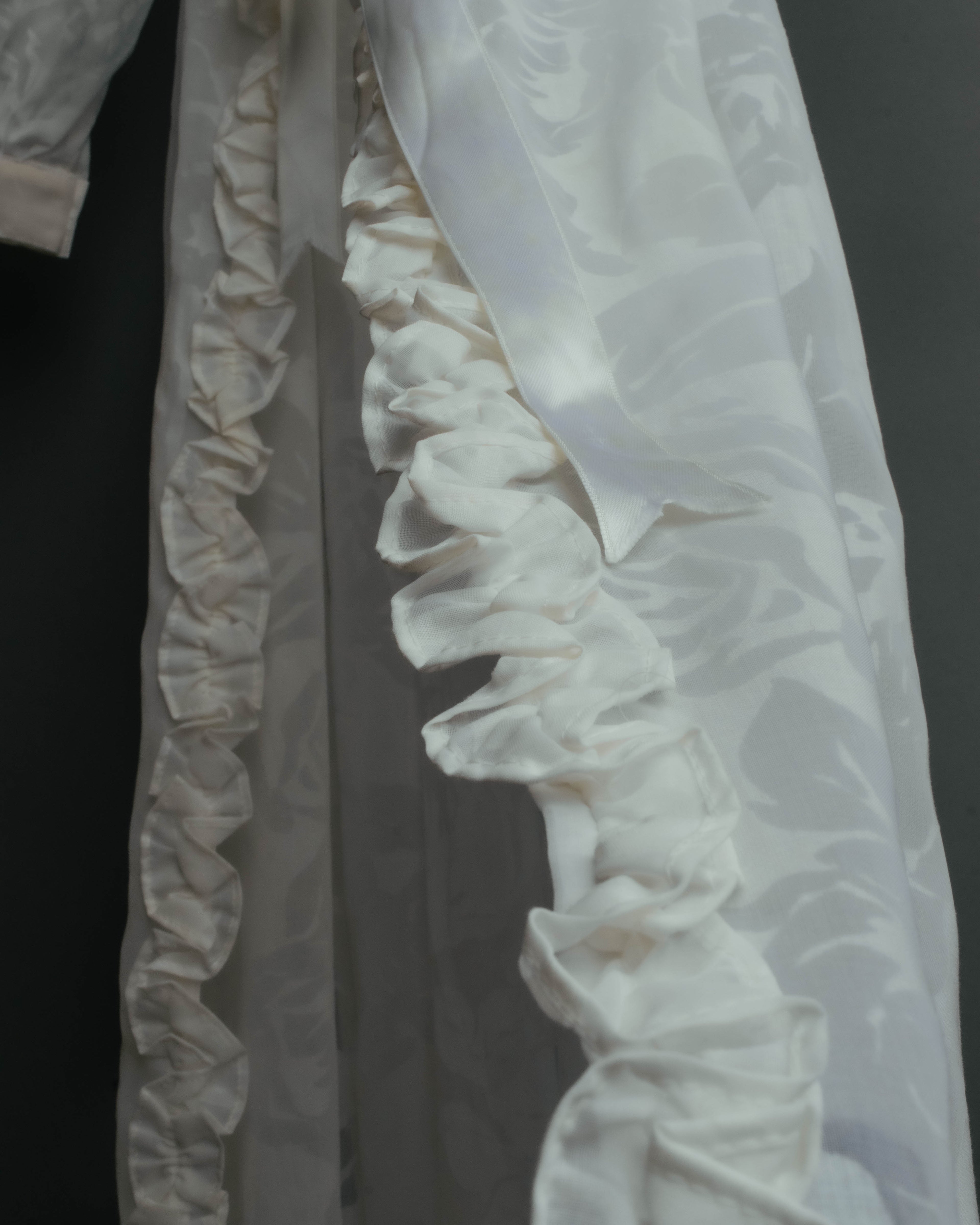 “Yves Saint Laurent” 80’s-90’s Sheer floral ruffle lingerie robe