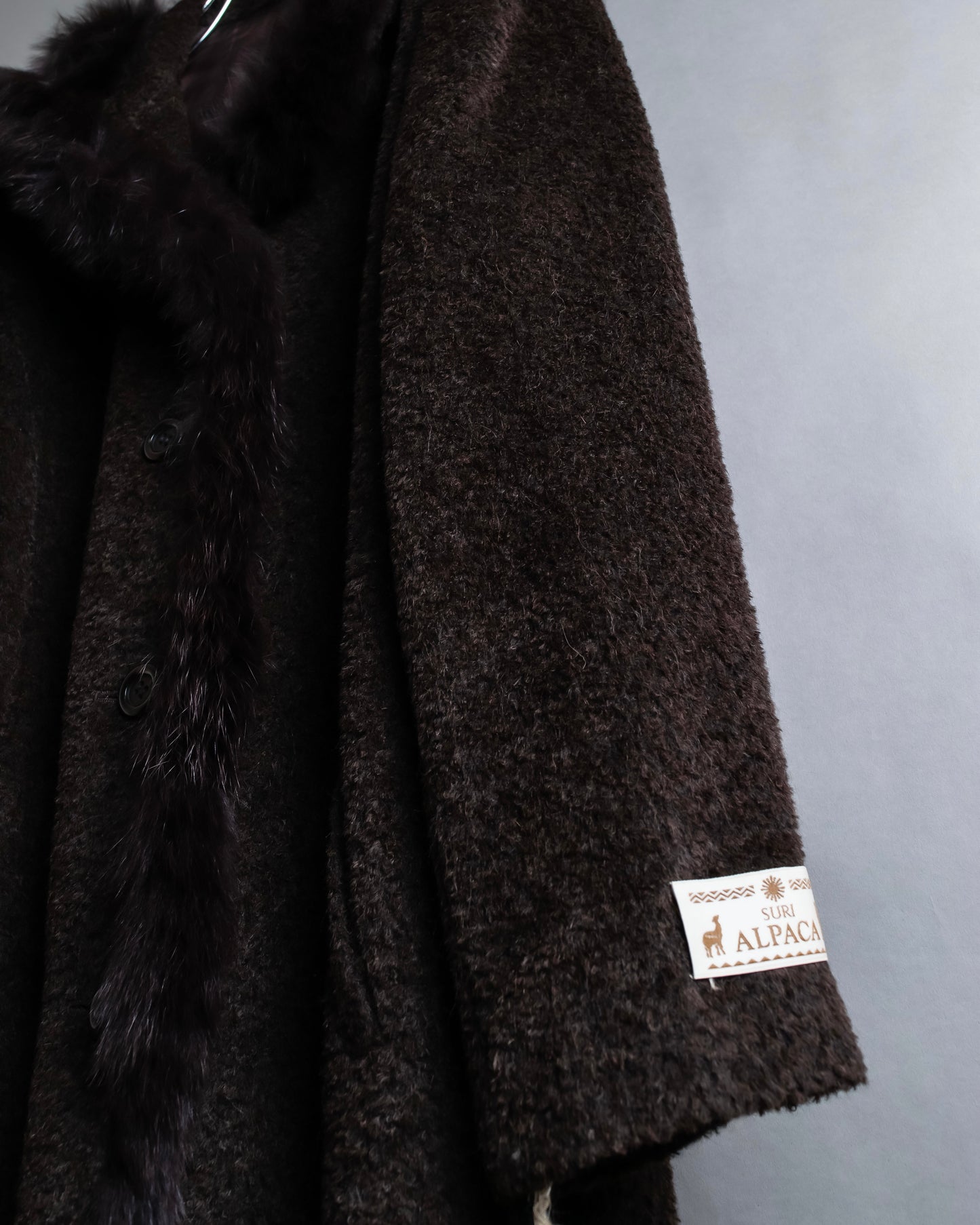 Vintage blue fox fur docking alpaca blend long coat