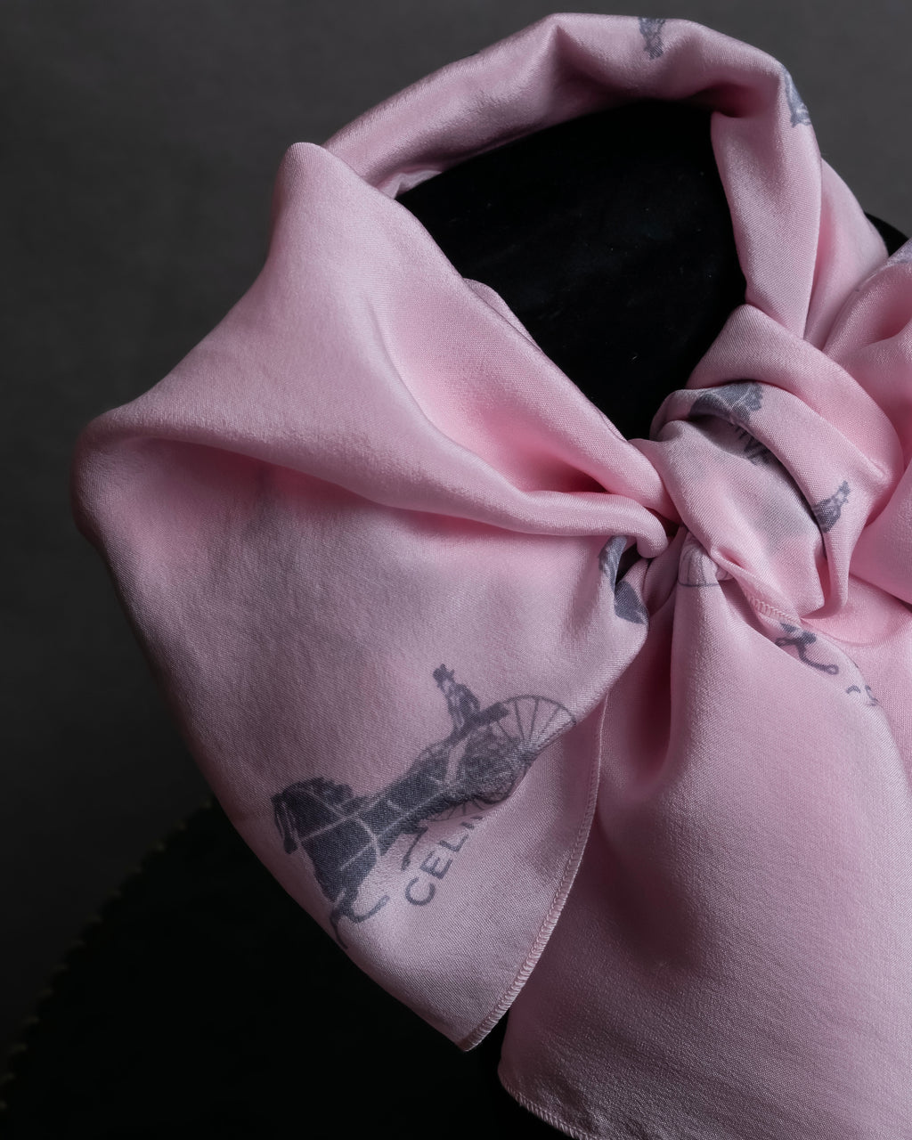 "CELINE" Sulky pattern pink silk long scarf
