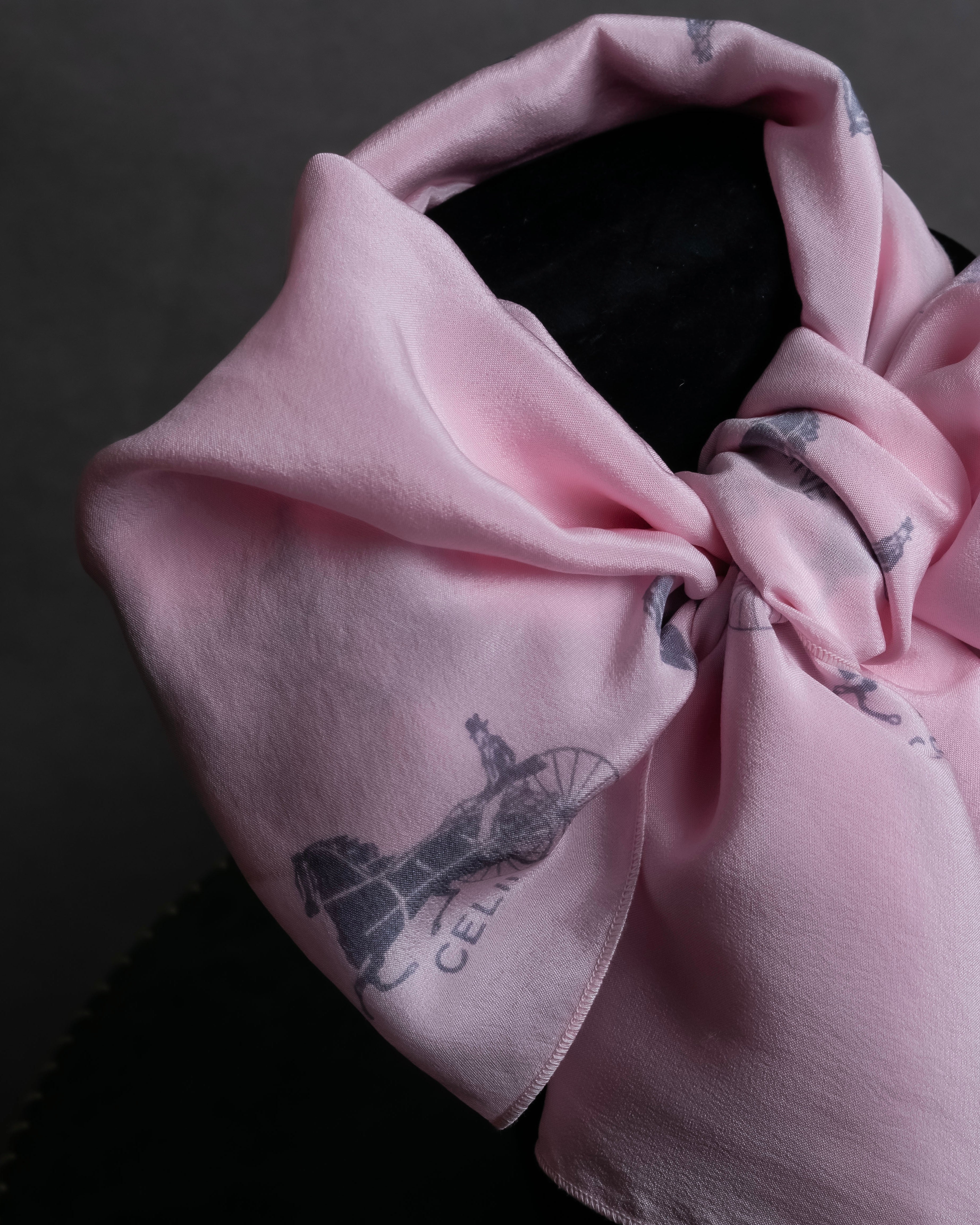"CELINE" Sulky pattern pink silk long scarf