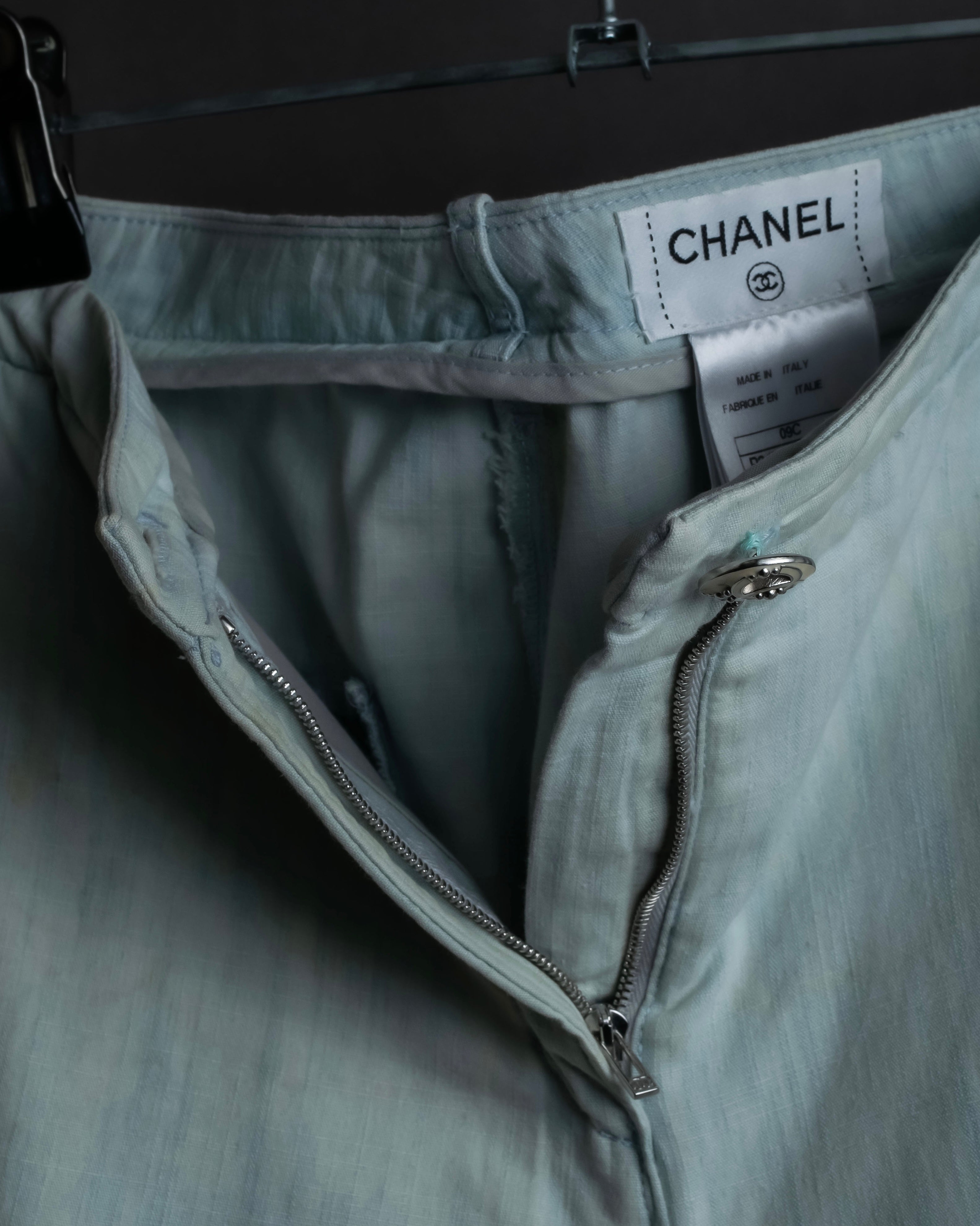 "CHANEL" Coco Mark button detail washed flared denim