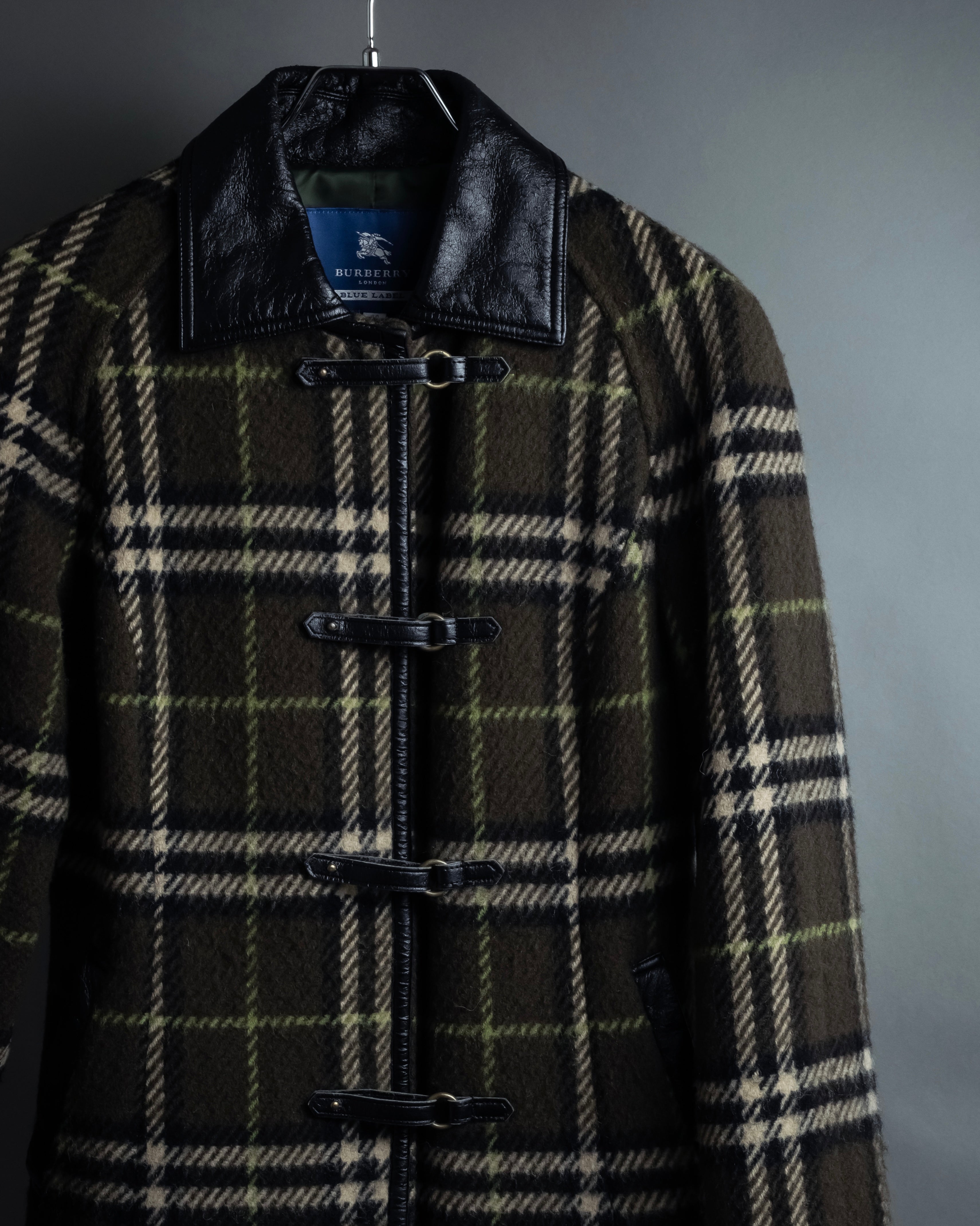 "BURBERRY" Leather switching design check tweed coat