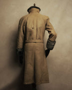 “LOEWE” 70’s-early 90’s Suede shearling belted long coat