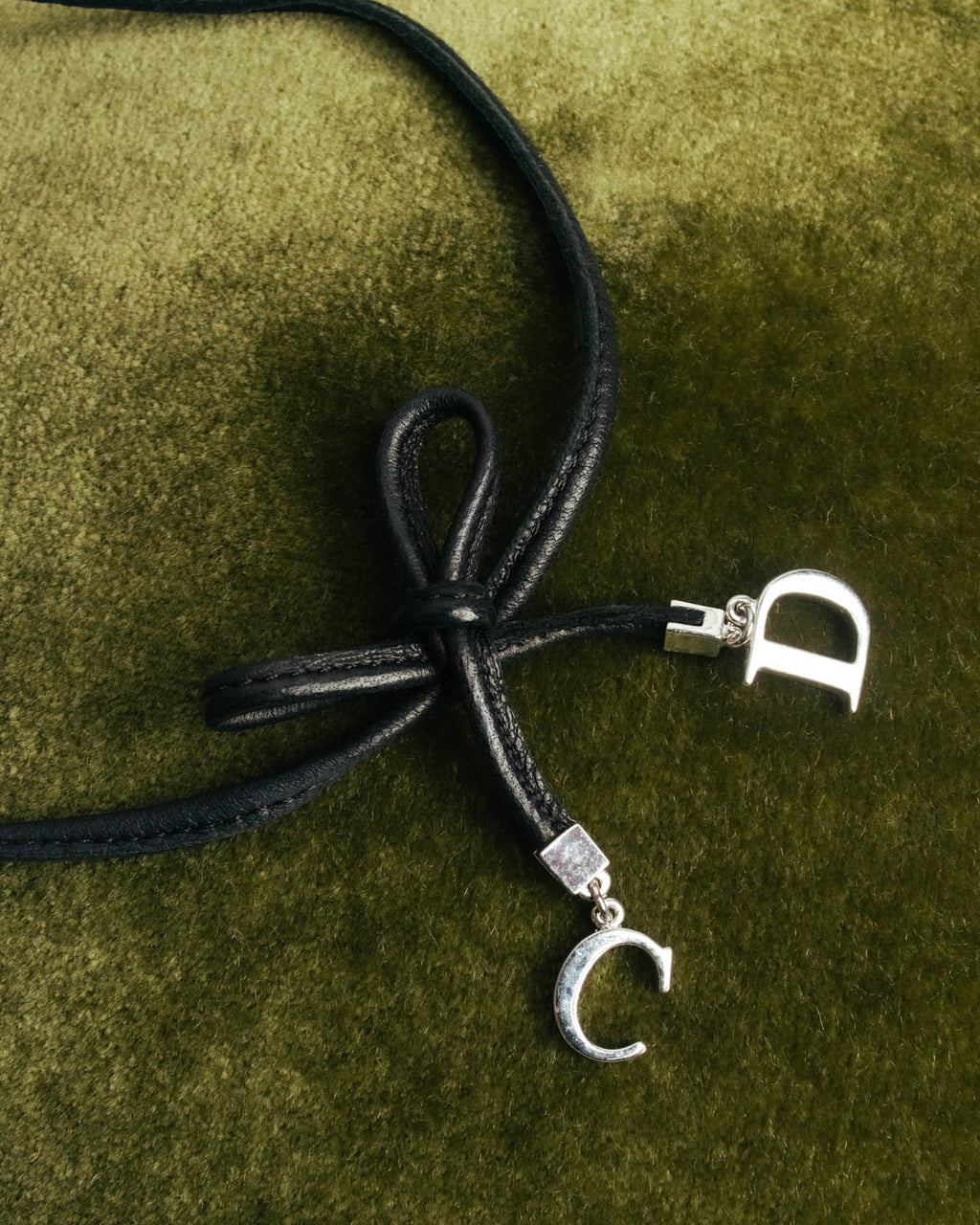 "Christian Dior" Ribbon charm leather cord choker necklace