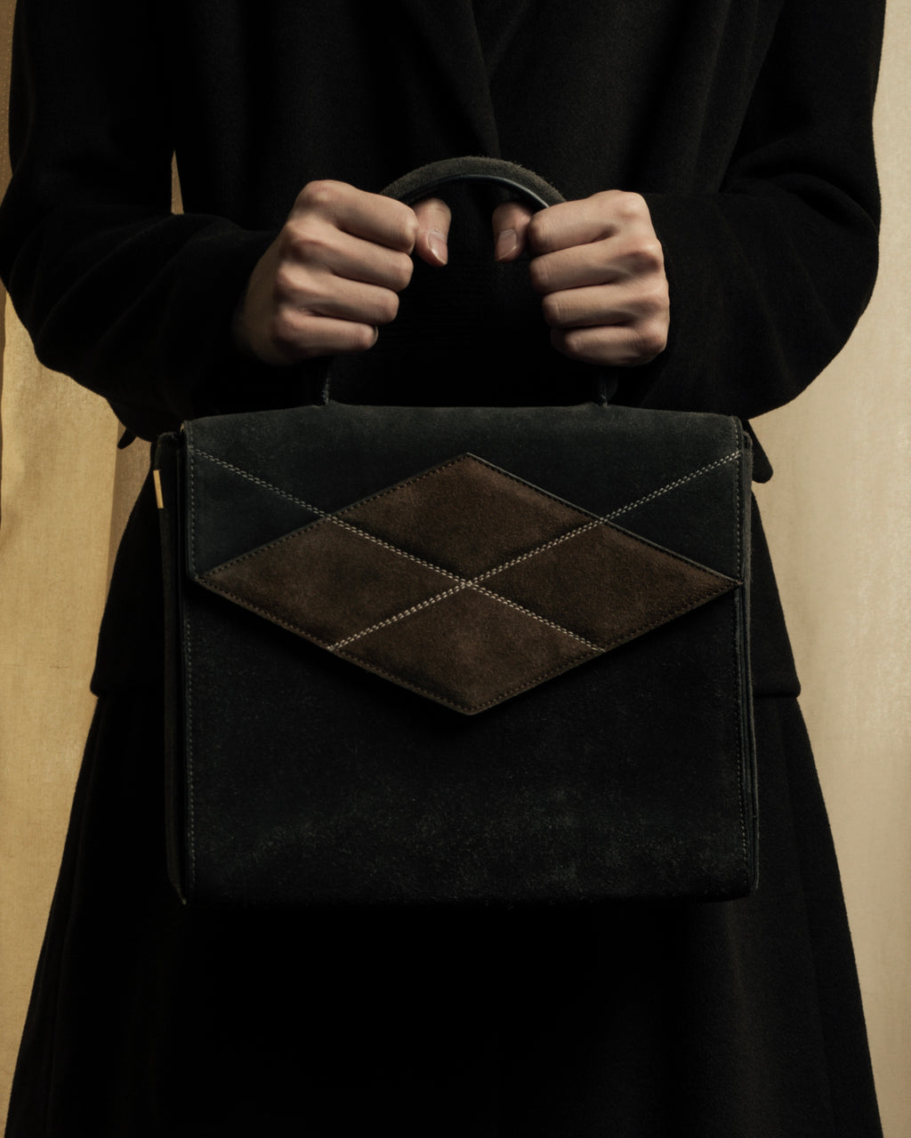"CELINE" Losange design suede combination bag