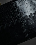 “YVES SAINT LAURENT” 90’s–Early 00’s Croc embossed leather woven stitch tote bag