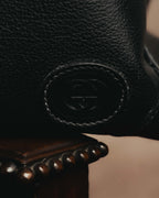 -SPECIAL- "GUCCI" 70's-80's Crest-detailed black leather two-way duffle bag